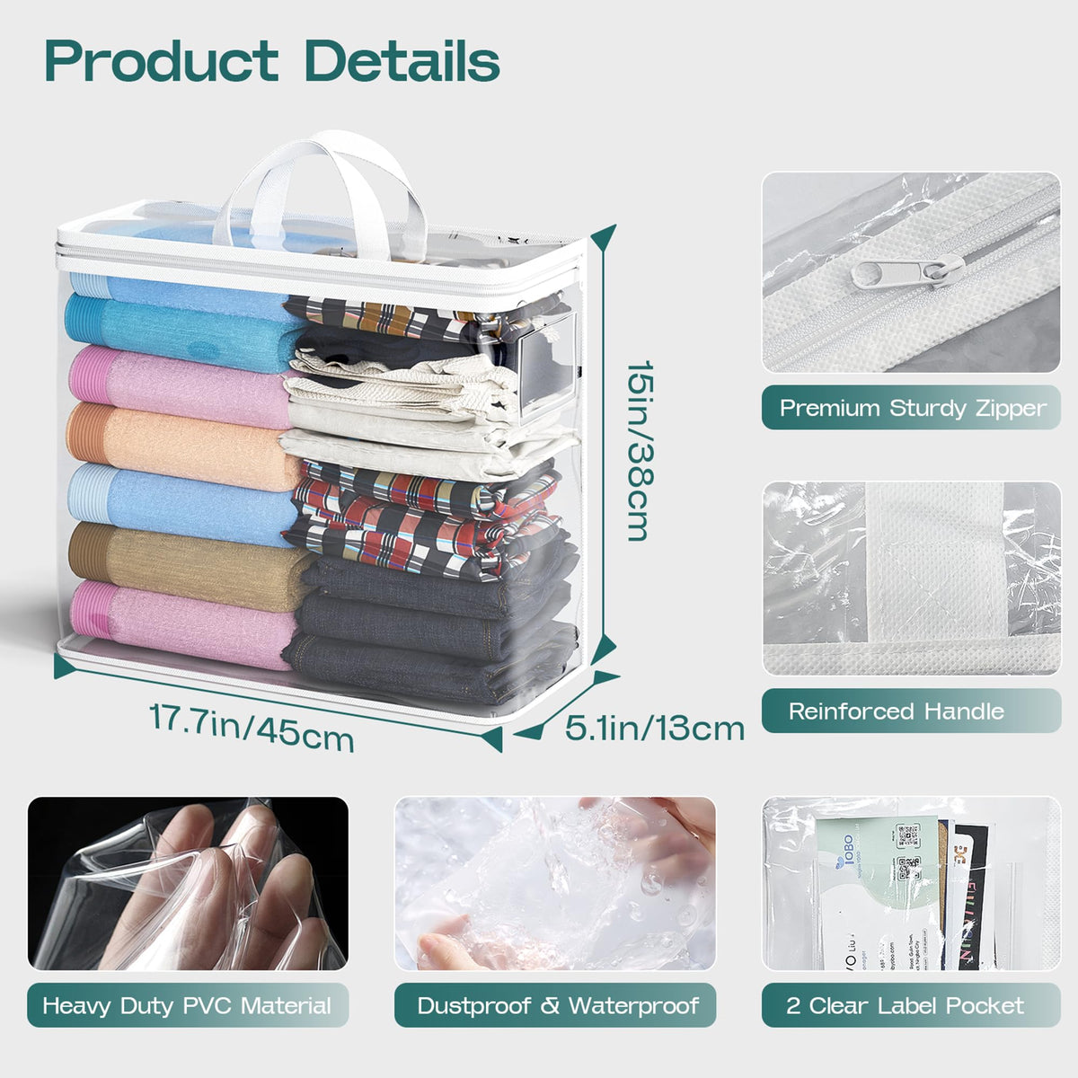Clothes Storage Bags Foldable Storage Bag, 22L Clear Storage Bags for Clothes, and Blanket Storage Bag for Bedding, CDs, Blankets, Comforters - image 3