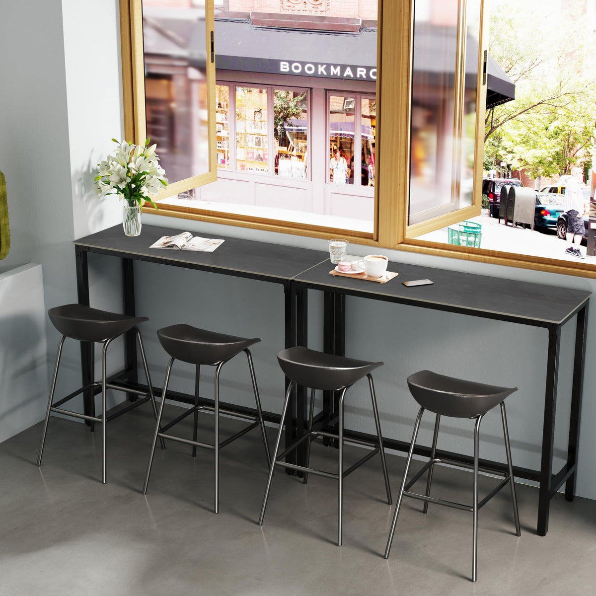 FATIVO 120cm Rectangular Bar Table Sintered Stone Marble Top, 105cm Height