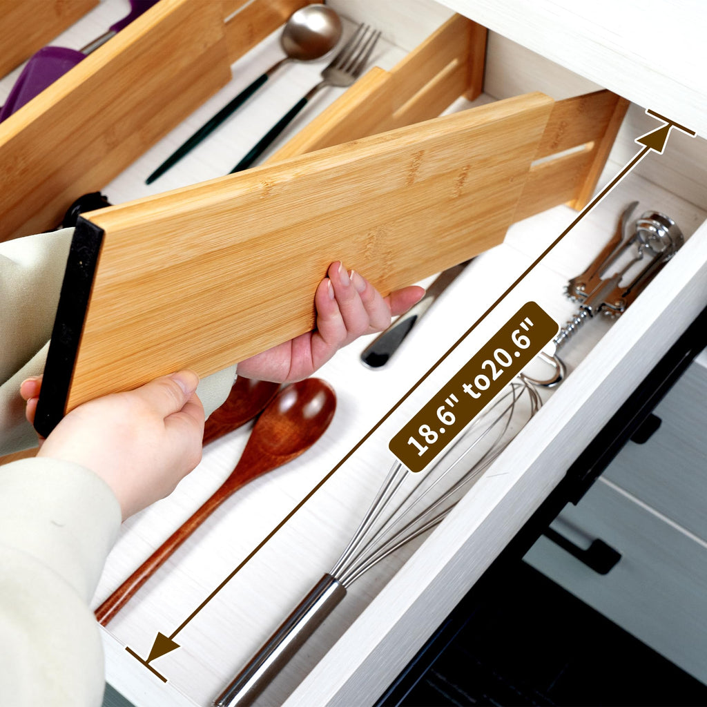 Utoplike 4-Piece Bamboo Drawer Dividers | Adjustable Spring Loaded Inserts