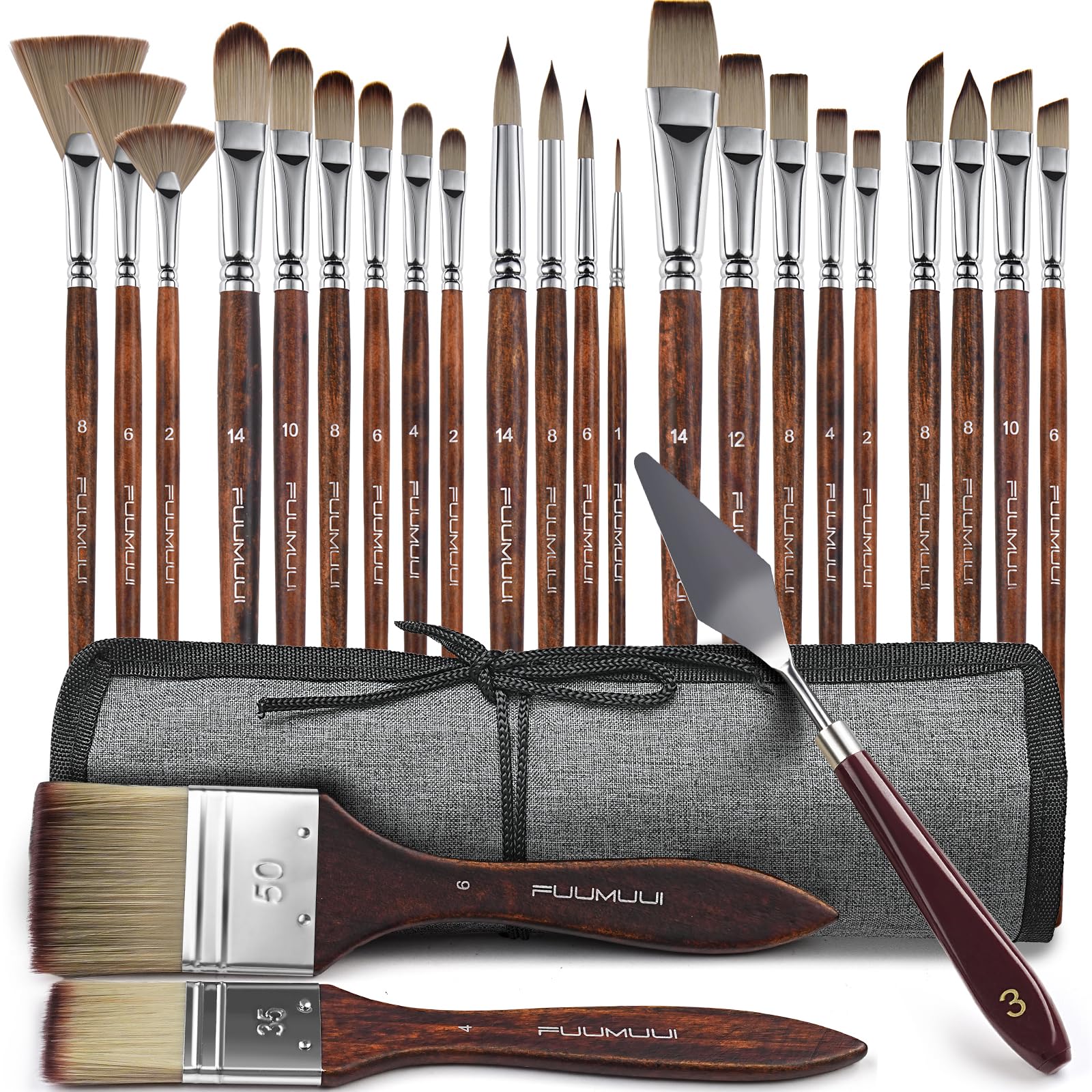 25-Piece Professional Synthetic Acrylic Paint Brush Set