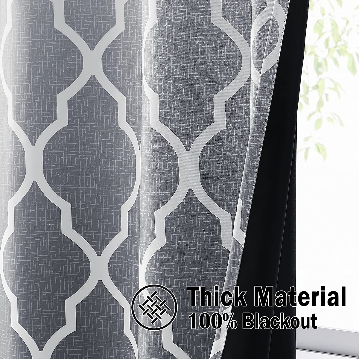 Beauoop Grey Ombre Blackout Curtains – Geometric Thermal Eyelet Drapes