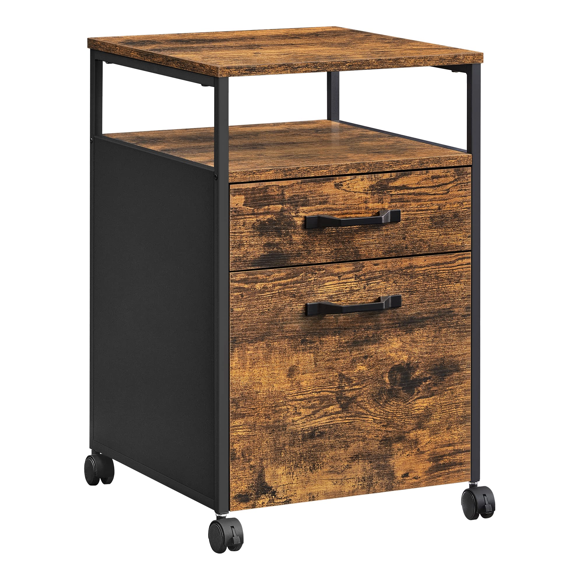 VASAGLE Mobile File Cabinet – 2-Drawer Rolling Office Storage, Rustic Brown
