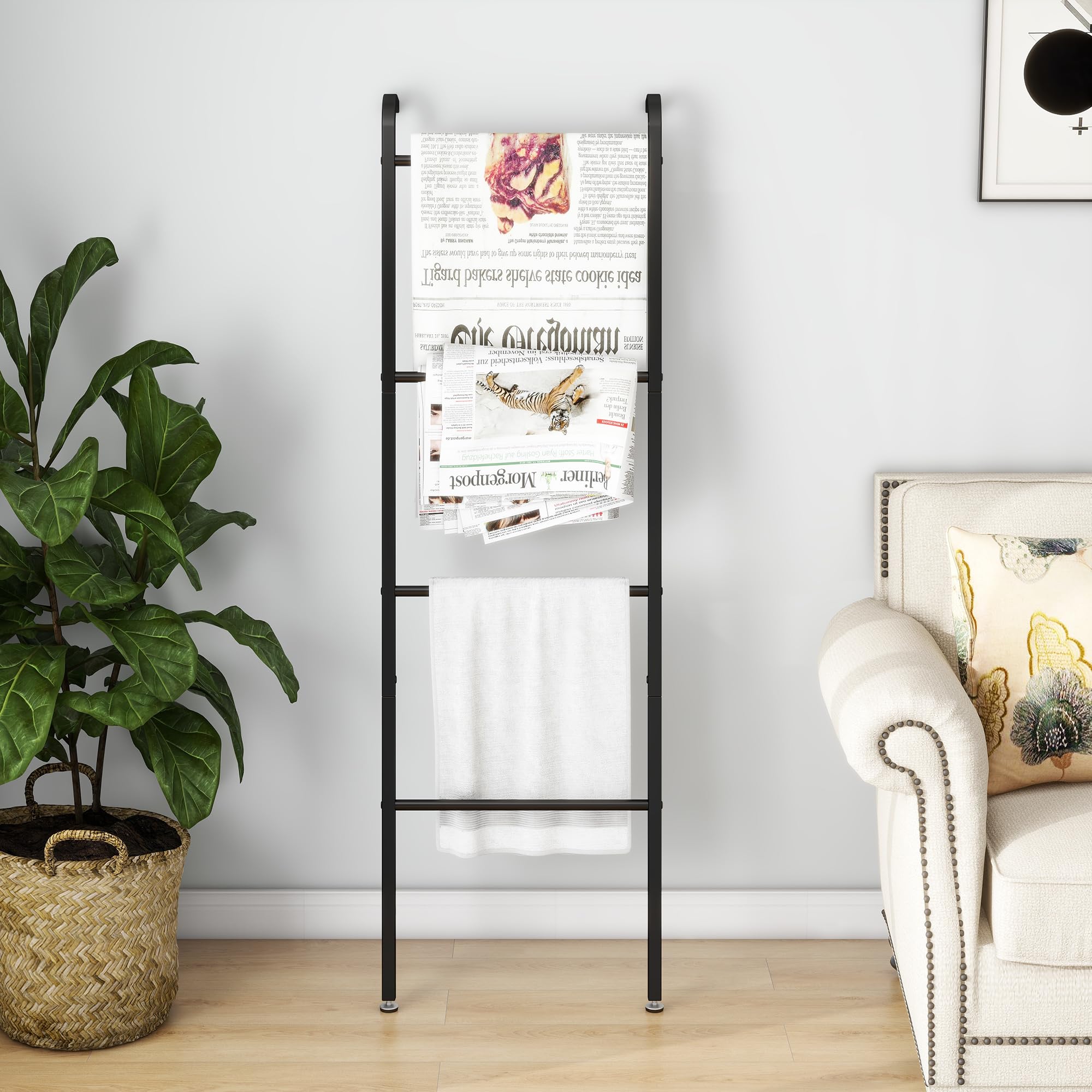 Jolof Store Freestanding Towel Rack Ladder - Modern Bathroom Stand, Black