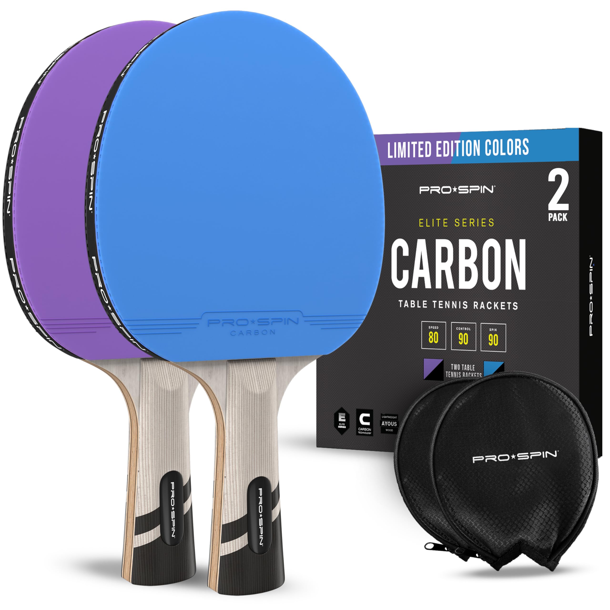 PRO-SPIN Carbon Table Tennis Bat – 7-Ply Blade with ITTF Approved Rubber
