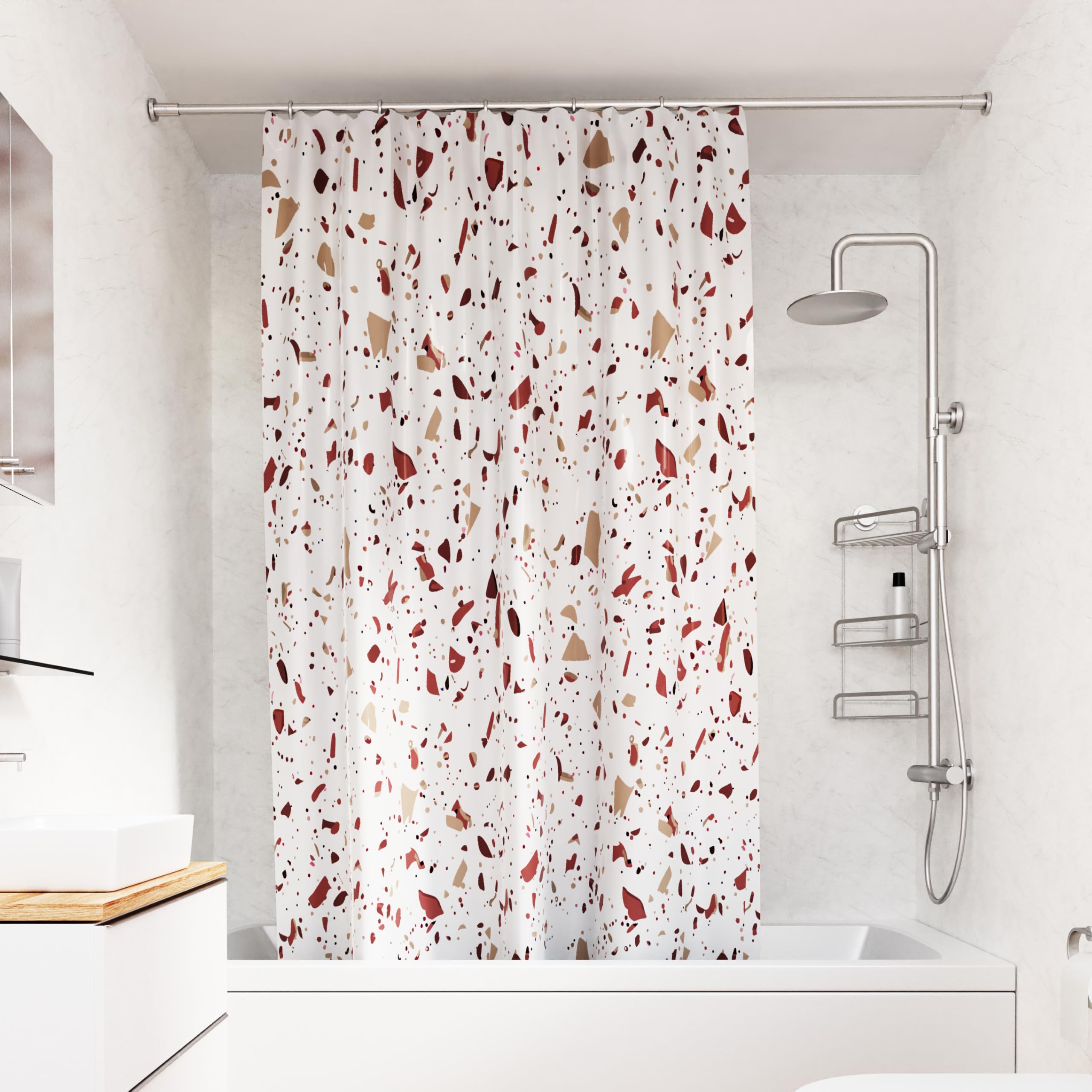 Croydex Pink Terrazzo Shower Curtain | 100% Polyester Weighted Hem