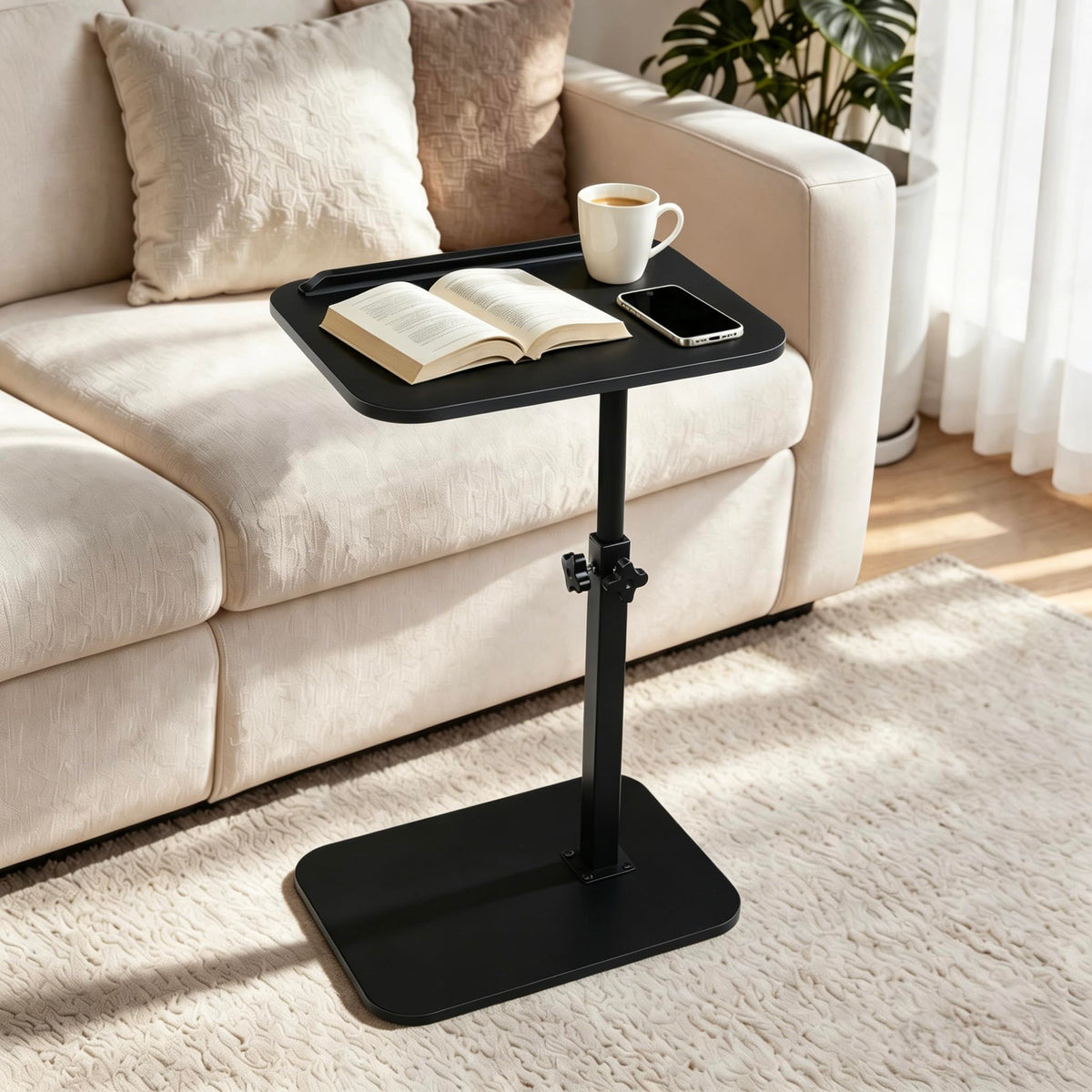 comfoyar C Shaped Side Table Adjustable Height, 360° Swivel 180° Flip Bedside Table with Slat for Sofa Bathtub - image 1