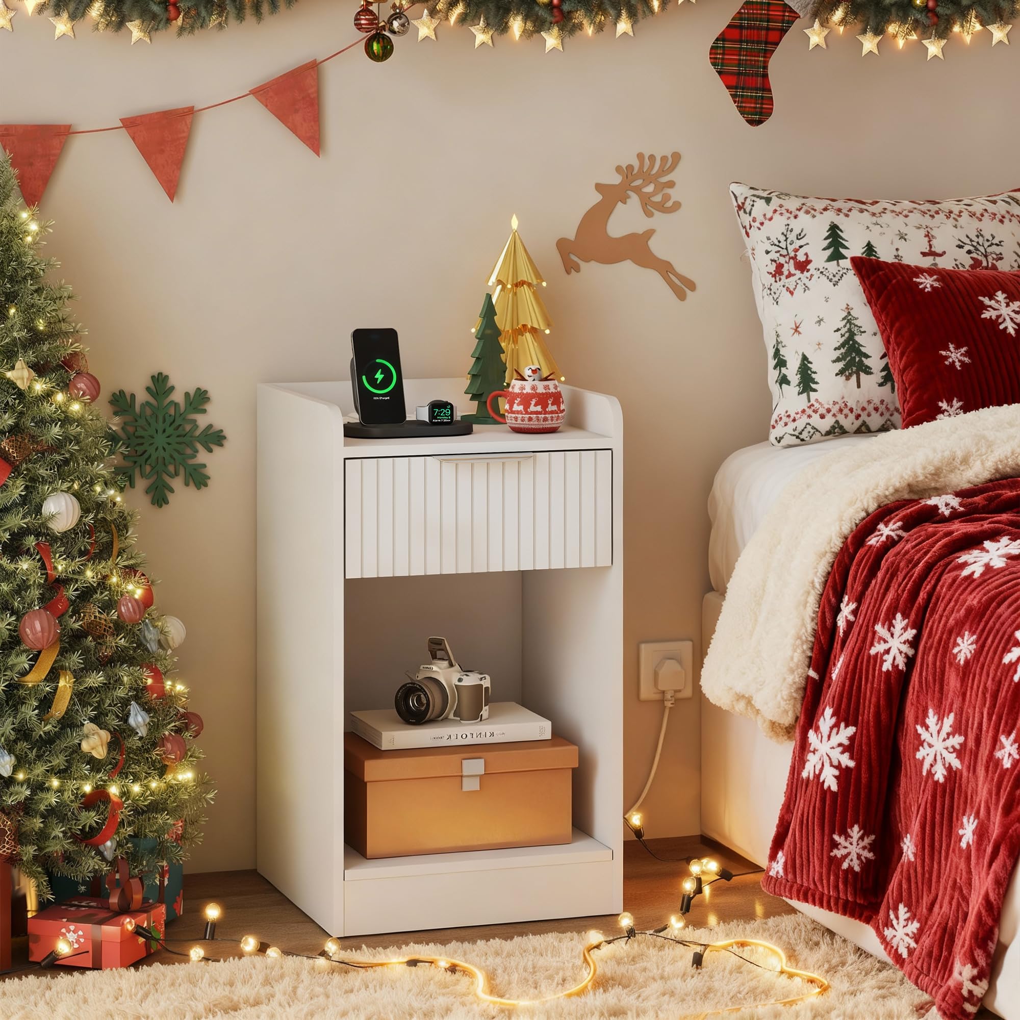 YOSHOOT Nightstand with Charging Station, NFC Lock & Hidden Storage