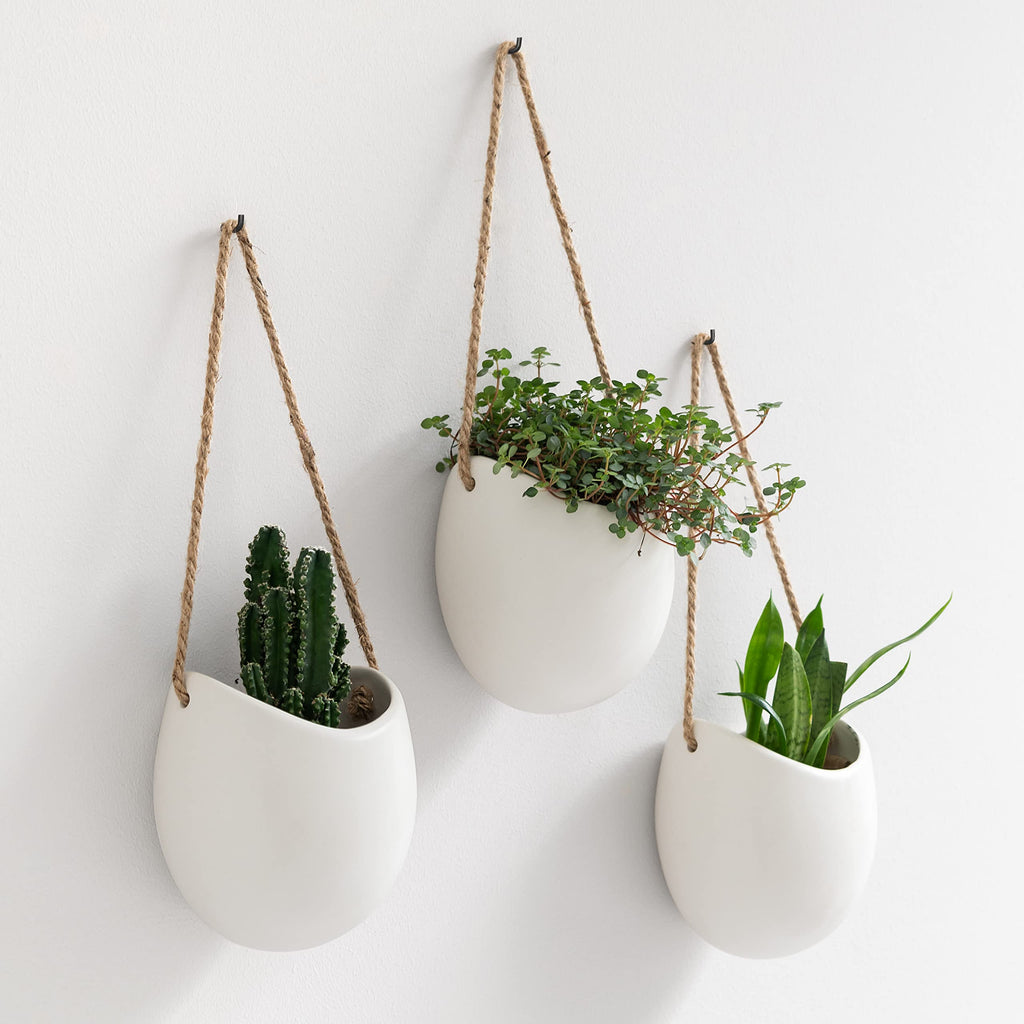 Kazai Ellie Hanging Ceramic Wall Planters – 3 Piece Indoor Garden Set