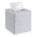 BTSKY Square PU Leather Tissue Box Cover – Silver Cube Holder
