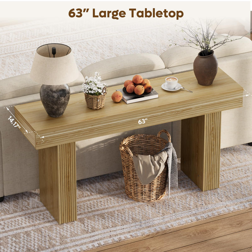 Bestier 63” Console Table, Wood Entryway Table for Living Room Hallway, Oak - image 4