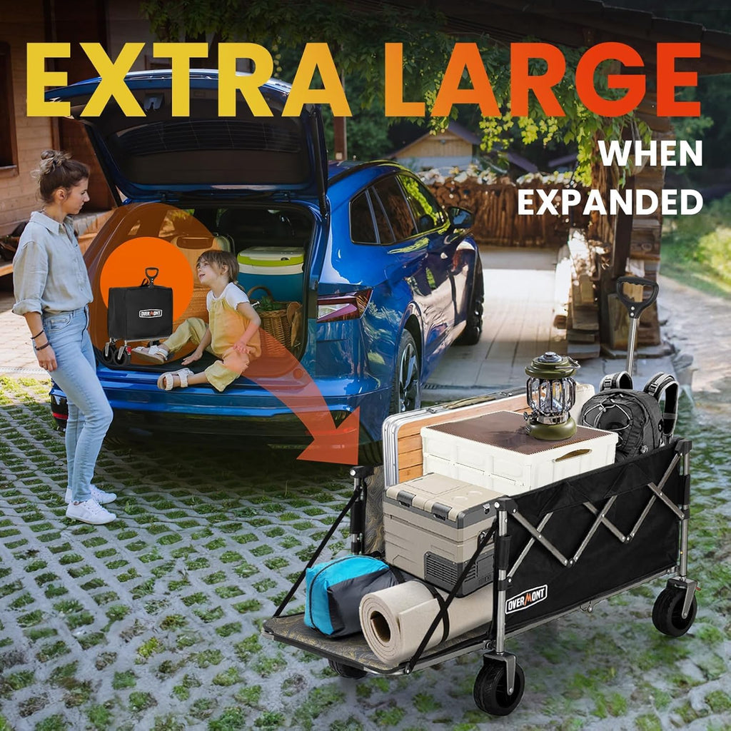 Overmont 300L Folding Wagon – Heavy Duty All-Terrain Utility Cart, 150kg