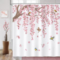 COZZSNUGE Pink Cherry Blossom Shower Curtain | Sakura Floral Polyester