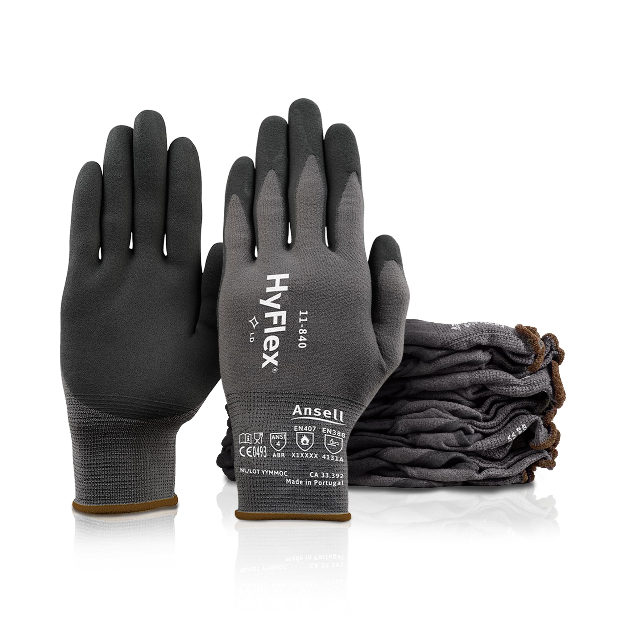 Ansell HyFlex 11-840 Nitrile Work Gloves – Abrasion Resistant, Size L