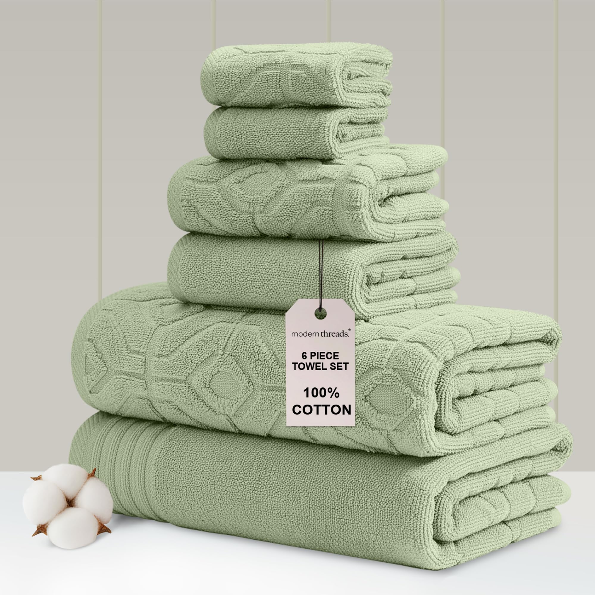 Amrapur Overseas 6-Piece Cotton Jacquard Towel Set | Seafoam Green