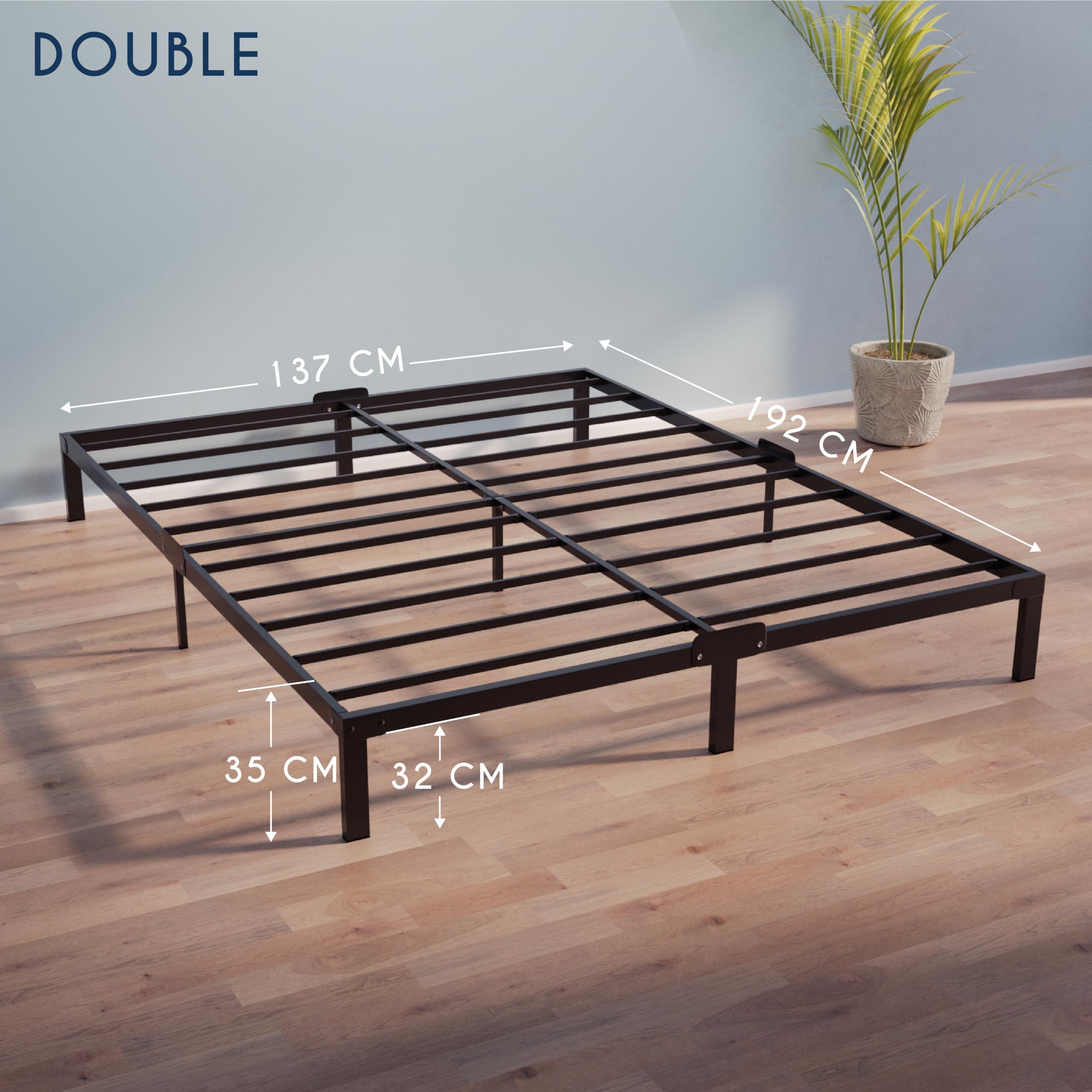 Dreamzie Double Metal Bed Frame 135x190cm with 35cm Underbed Storage