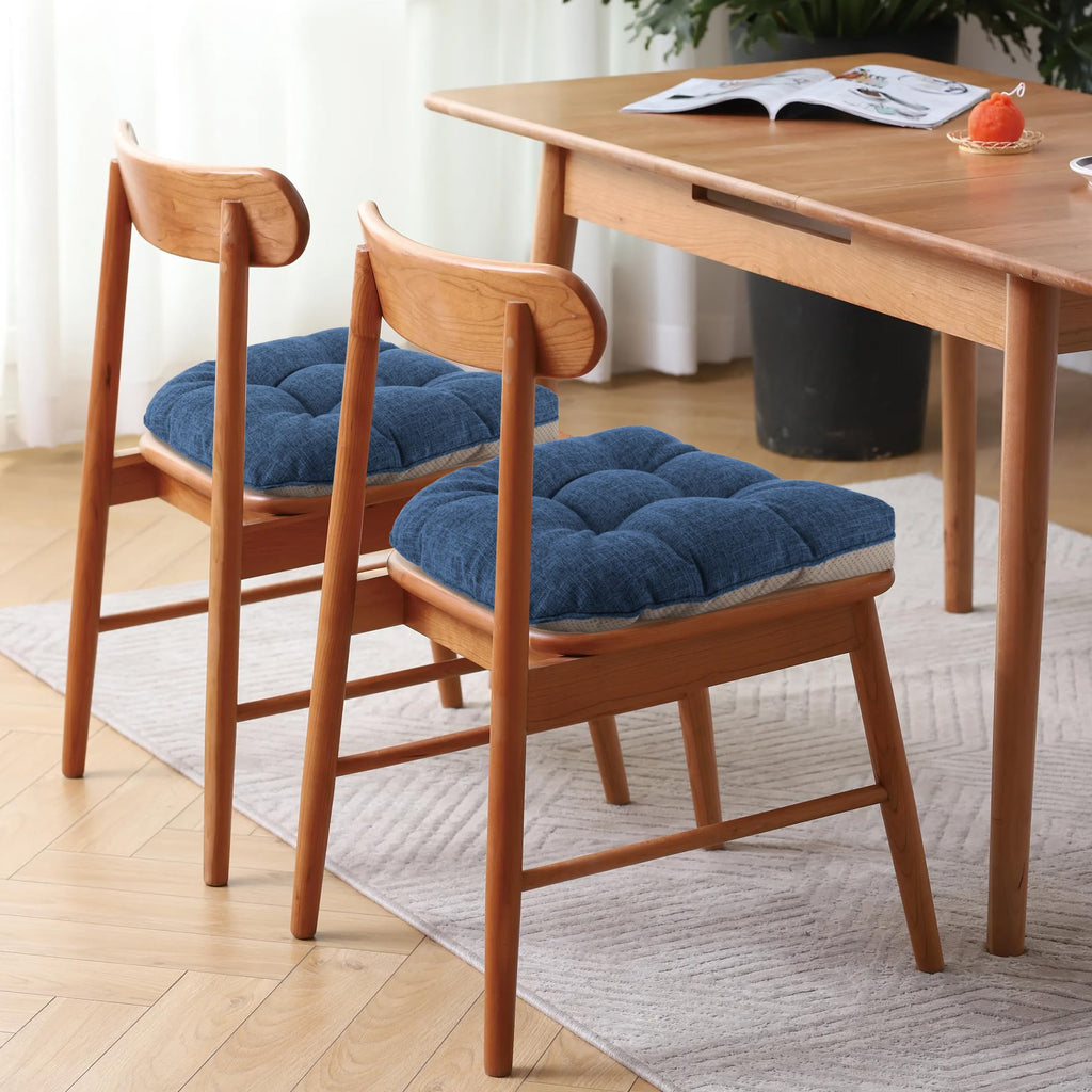 FlyGulls Non-Slip Dining Chair Cushions - Set of 4 Tufted Faux Linen Pads