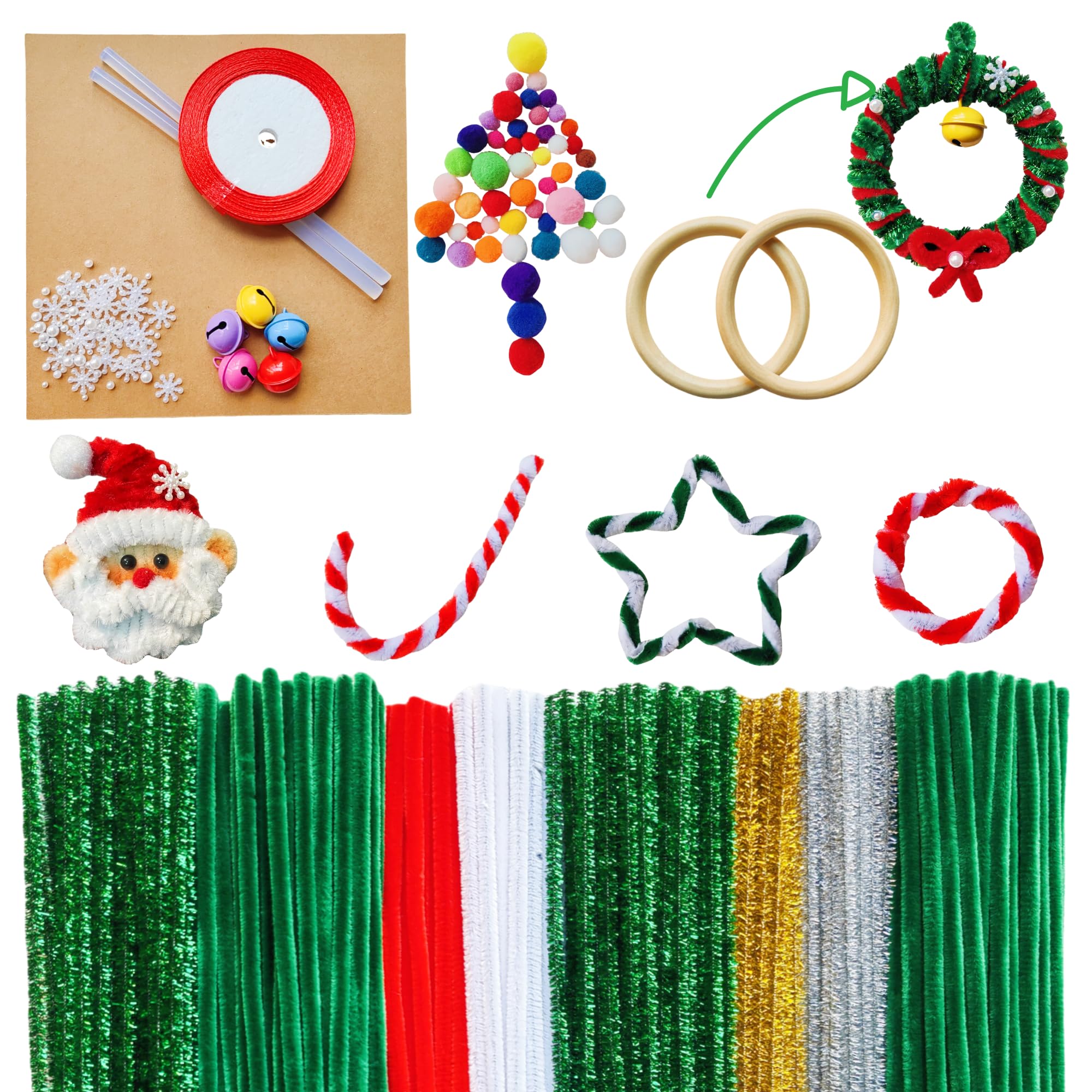 YYUENG TAK 200pc Green Pipe Cleaners Craft Kit with Glitter Chenille Stems