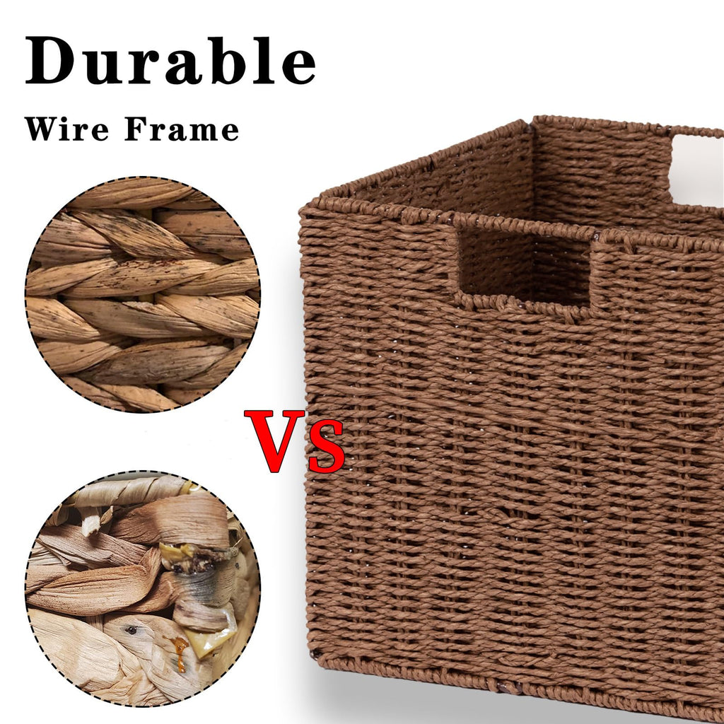Vagusicc Wicker Storage Basket, Set of 2 Handwoven Wicker Basket, Foldable Storage Baskets Organizer Cube Bins with Handles for Shelves Bathroom - image 5