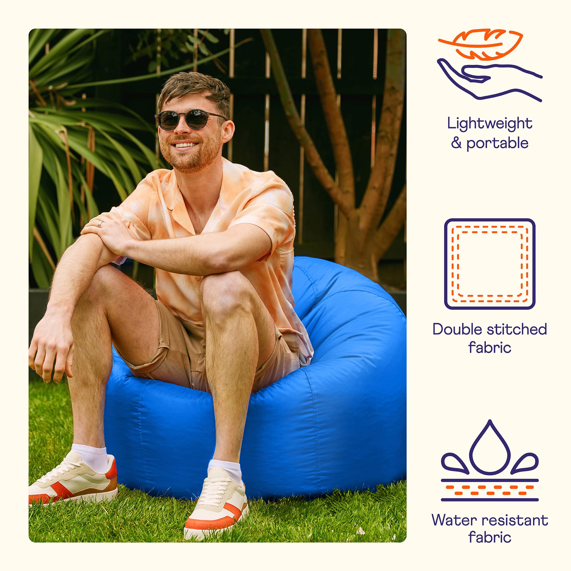Bean Bag Bazaar Outdoor Bean Bag Chair | Water Resistant - Blue