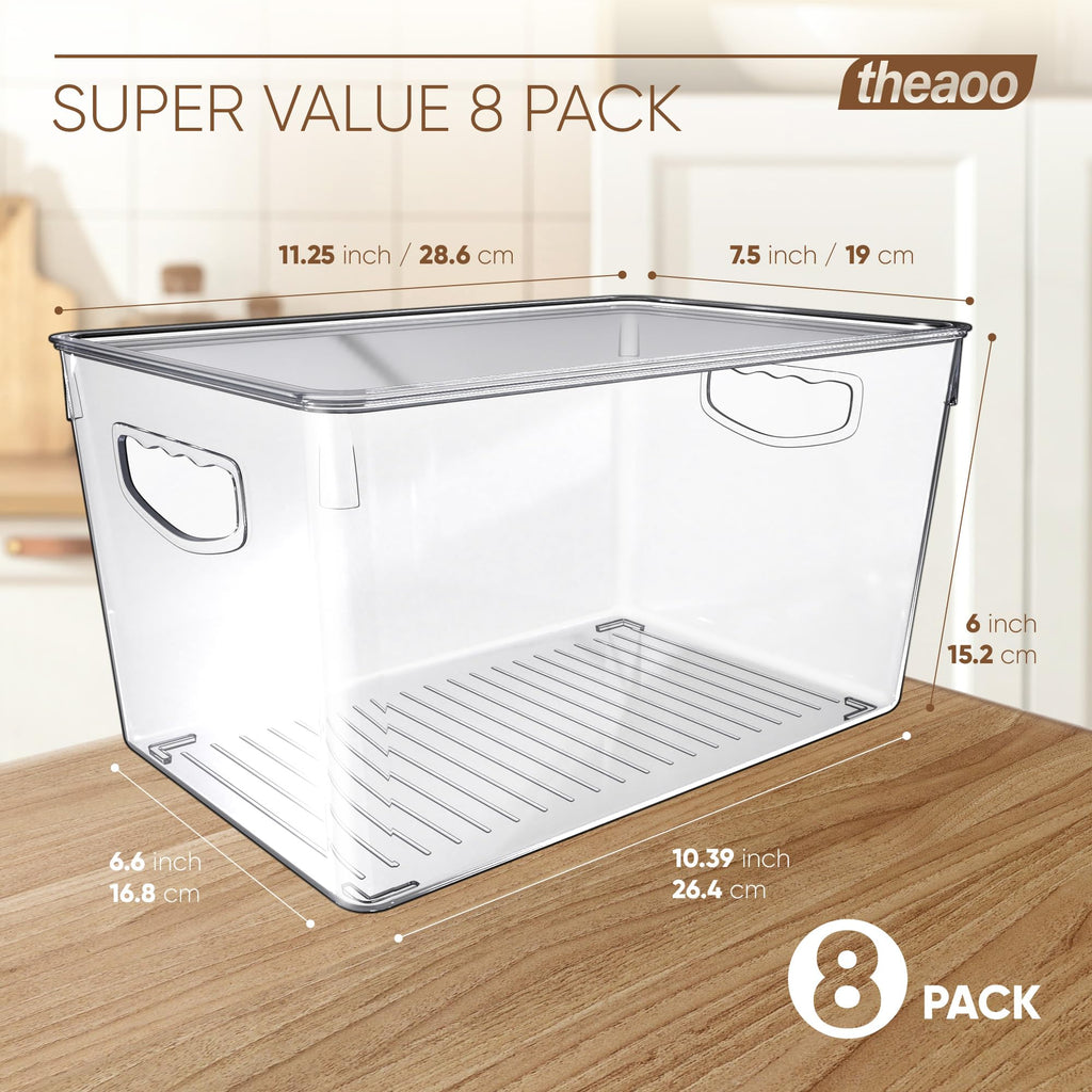 8 Pack Clear Stackable Storage Bins with Lids for Pantry