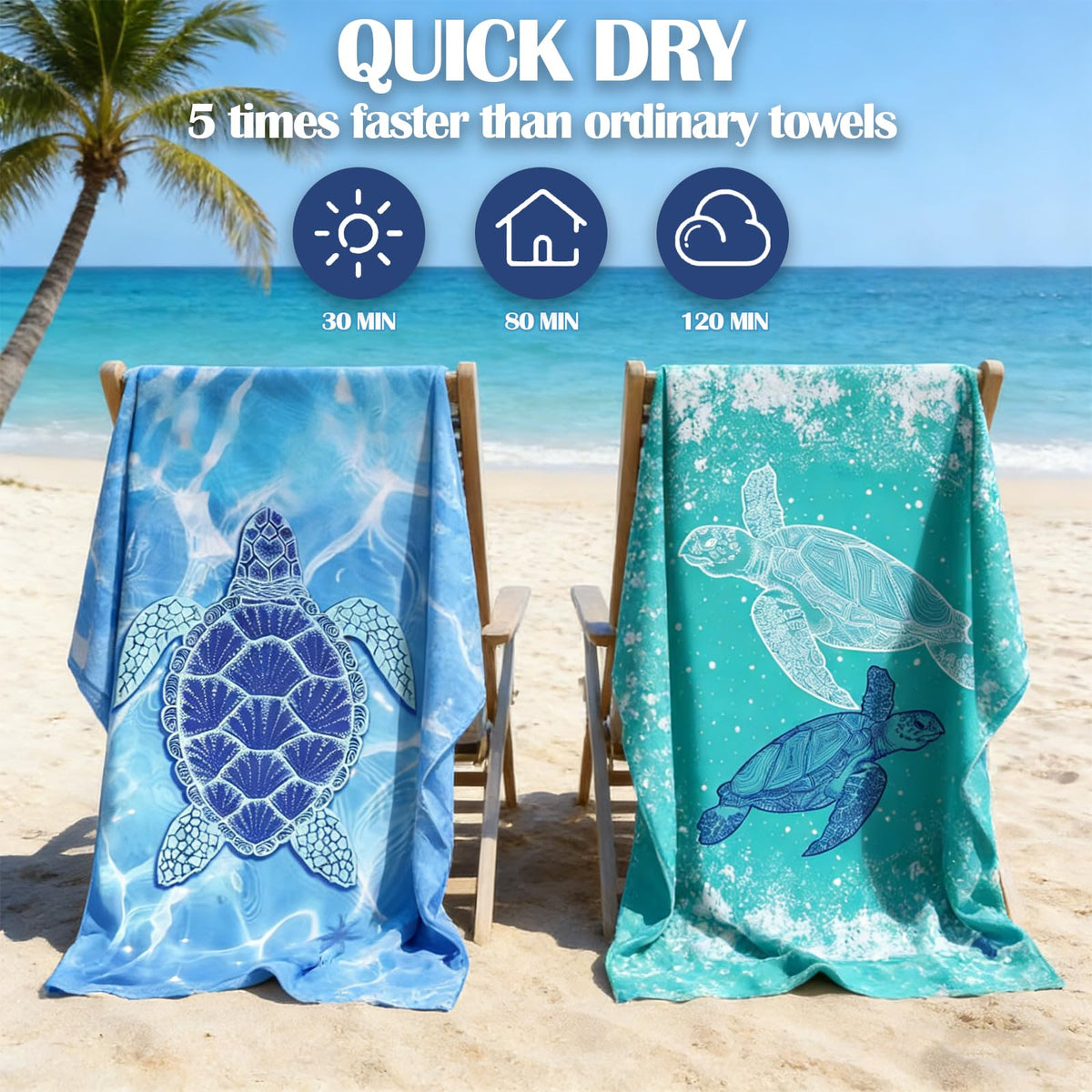 Hyhuiyin 2 Pack Microfibre Beach Towels, 180×90 cm Extra Large Quick Dry Beach Towel with Double Side Print Reusable Soft Towels for Audlts Sand Free