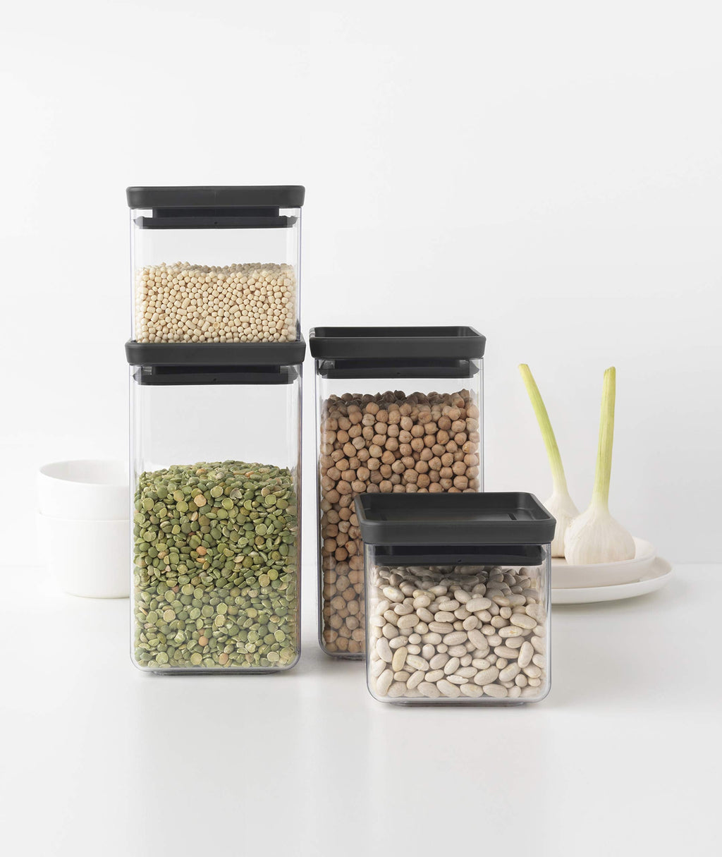 Brabantia Tasty+ Stackable Food Canisters - 4 Piece Set | Dark Grey