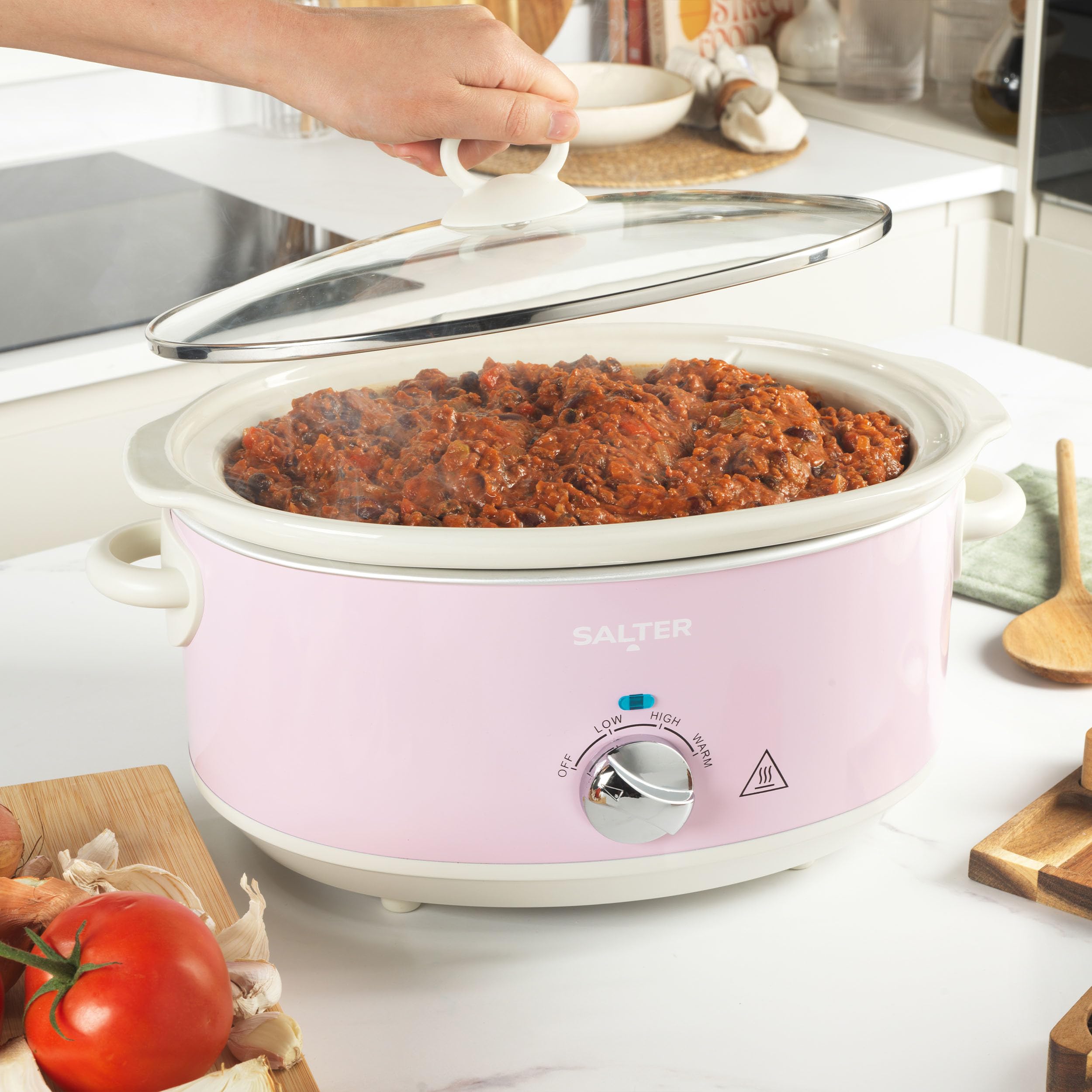 Salter Retro 6.5L Slow Cooker – Pink Ceramic Pot with 3 Heat Settings