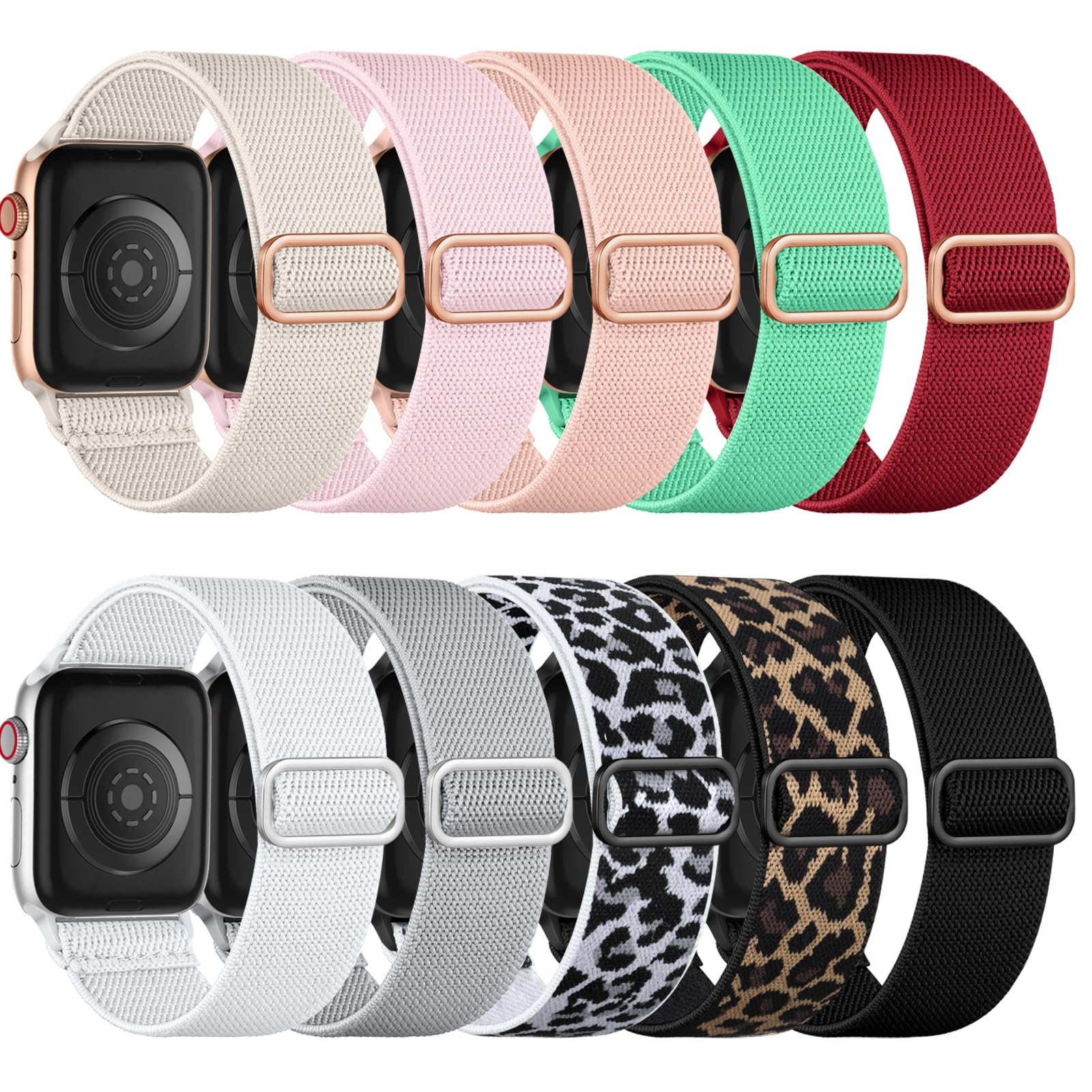 Maledan 10 Pack Elastic Nylon Sport Loop Bands for Apple Watch