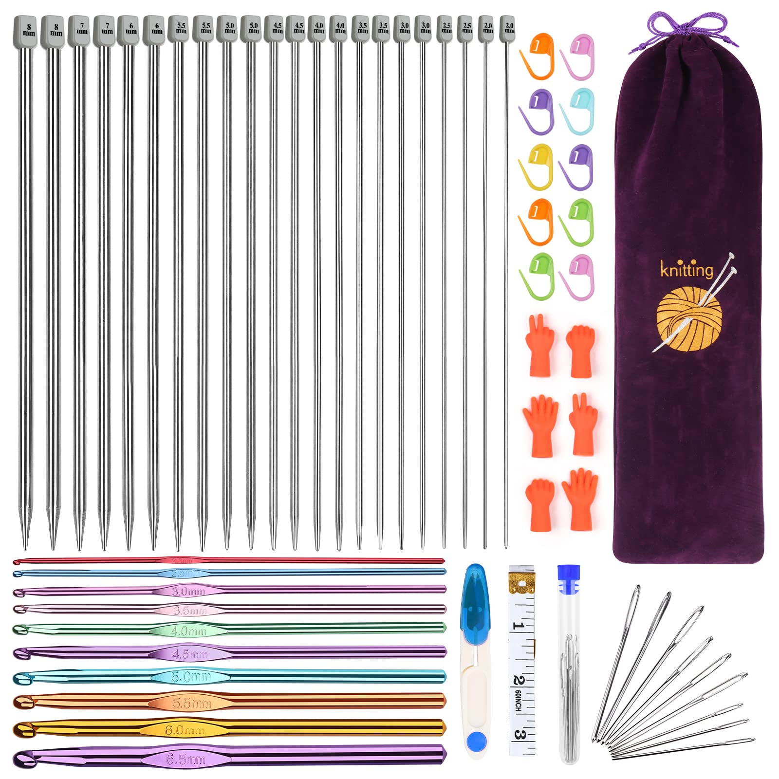 Aeelike Knitting Needles Set – 43pc Beginner Kit with Metal Hooks & Bag