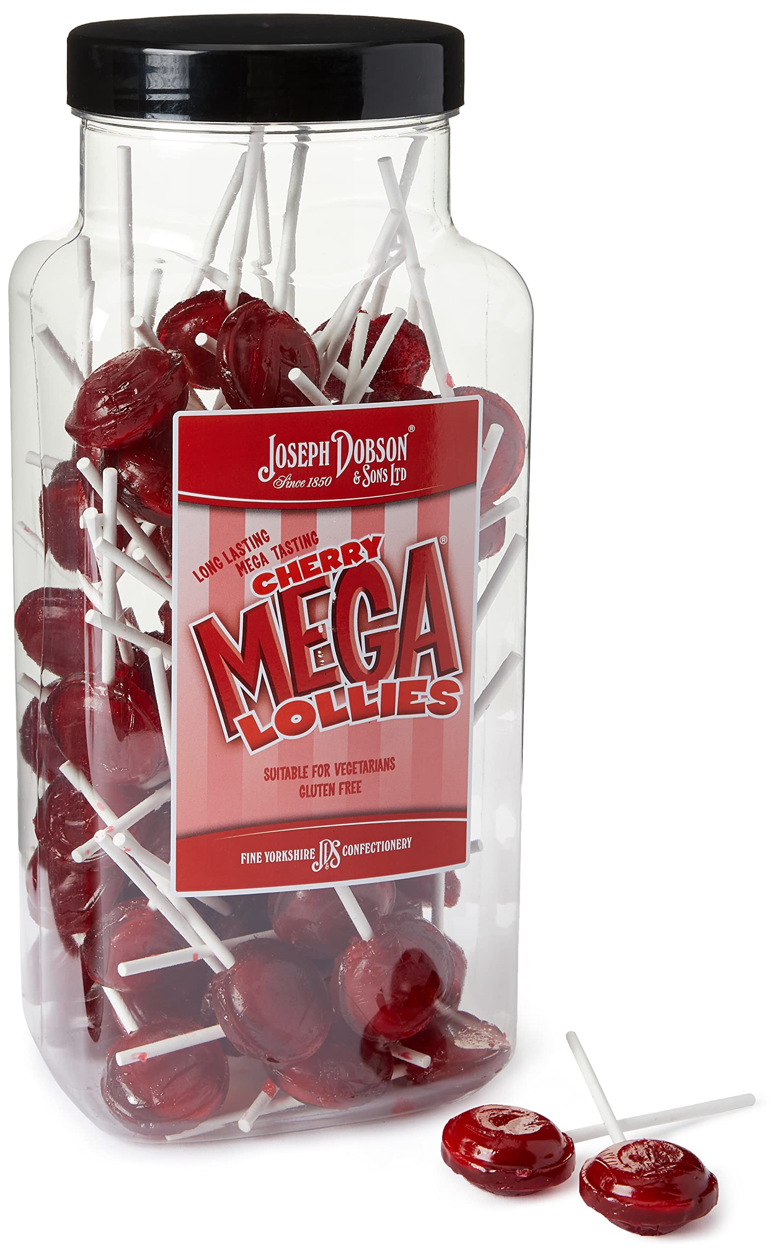 Joseph Dobson Cherry Mega Lollies – Bulk Hard Boiled Sweets, 90 Pack