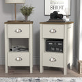 Galano Gemma Set of 2 Bedside Tables - 2 Drawer Storage - Light Grey/Oak