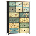 VEDECASA 14-Drawer Fabric Dresser | Floral Print Storage Unit with Wood Top