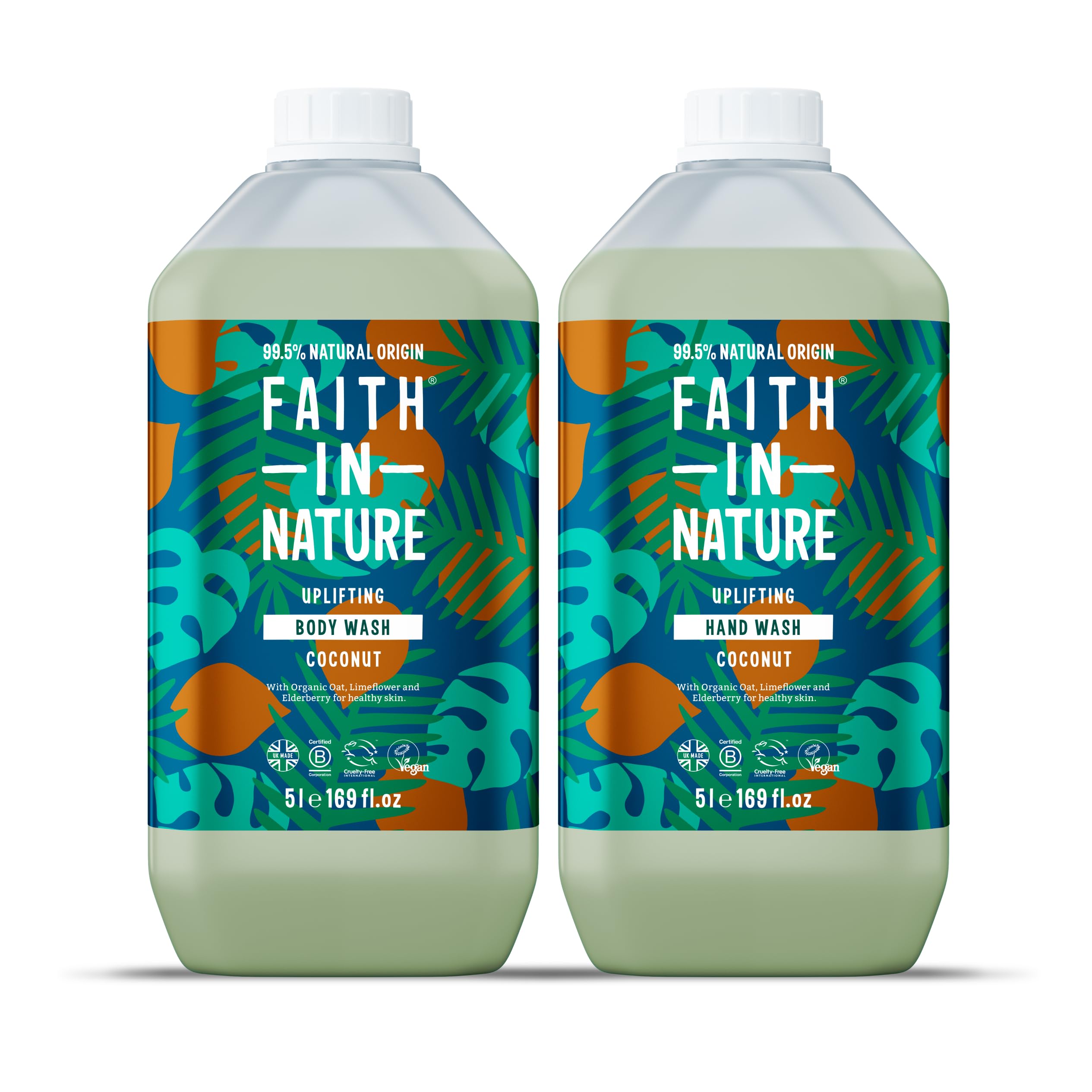 Faith In Nature Coconut Hand & Body Wash Set – Natural Vegan Refill 2 x 5L