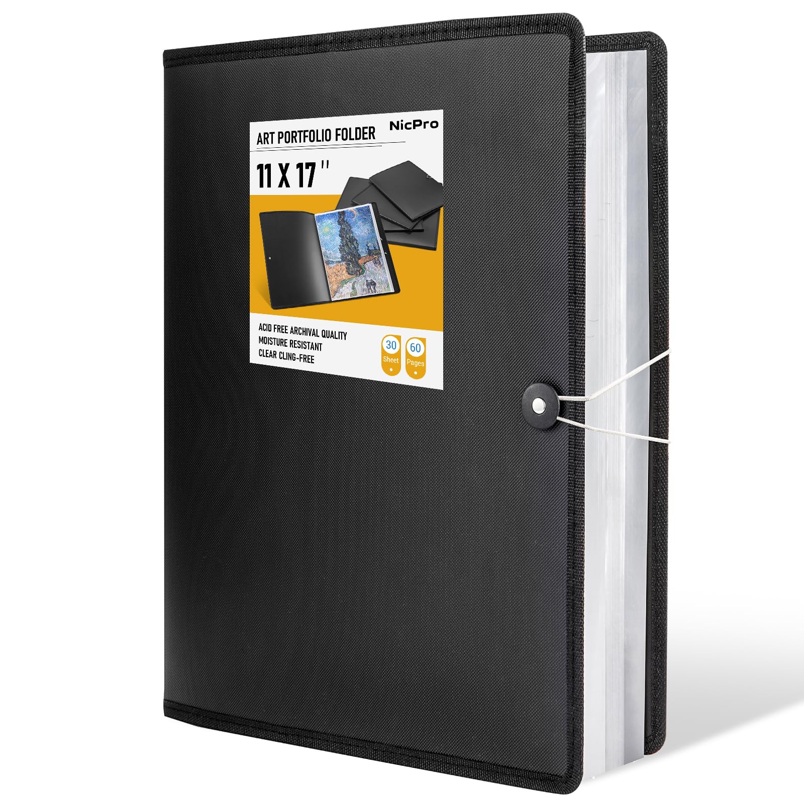 Nicpro 11x17 Art Portfolio Folder – 30 Pockets Hardcover Presentation Binder