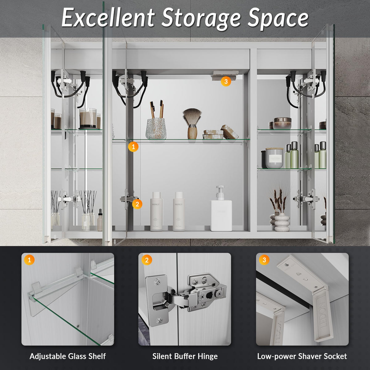 ELEGANT LED Bathroom Mirror Cabinet with 3 Colors & Bluetooth, 800x600mm
