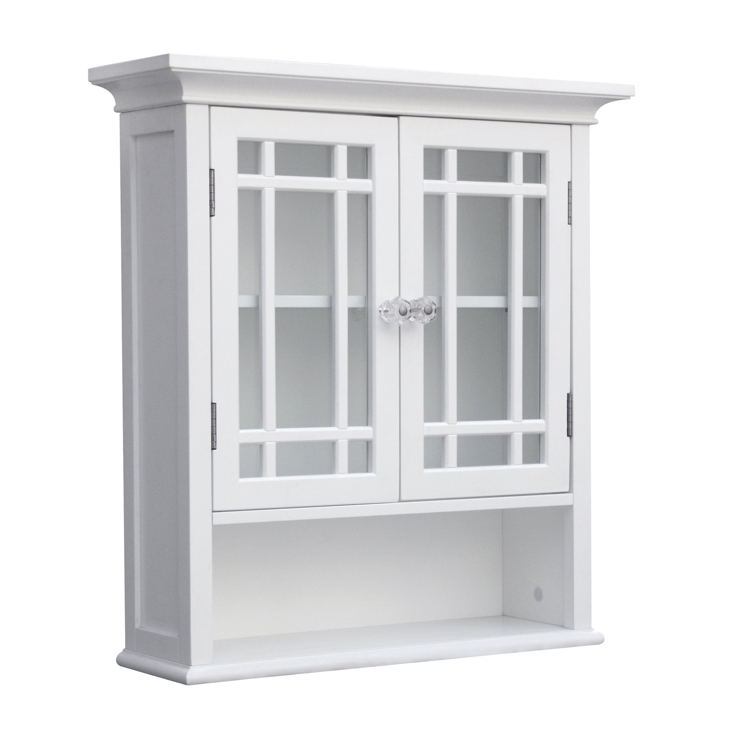 Teamson Home Neal White Wooden Bathroom Wall Cabinet with 2 Glass Doors