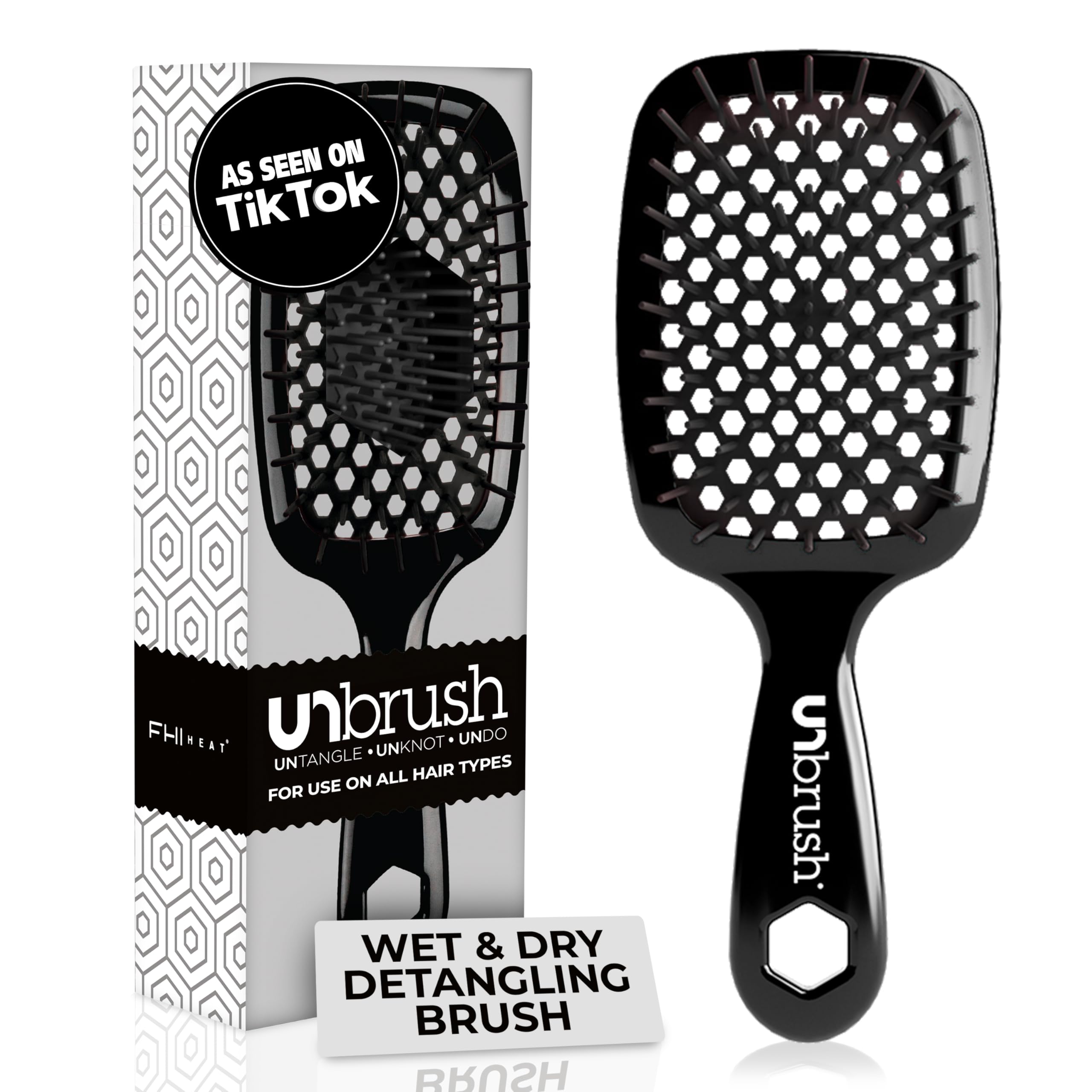 FHI HEAT UNbrush Vented Detangling Hair Brush | Wet & Dry Anti-Static Black