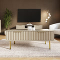 GFW Nervata Coffee Table with 2 Drawers, Oak Effect Living Room Table with Gold Accents & Wood Grain Finish
