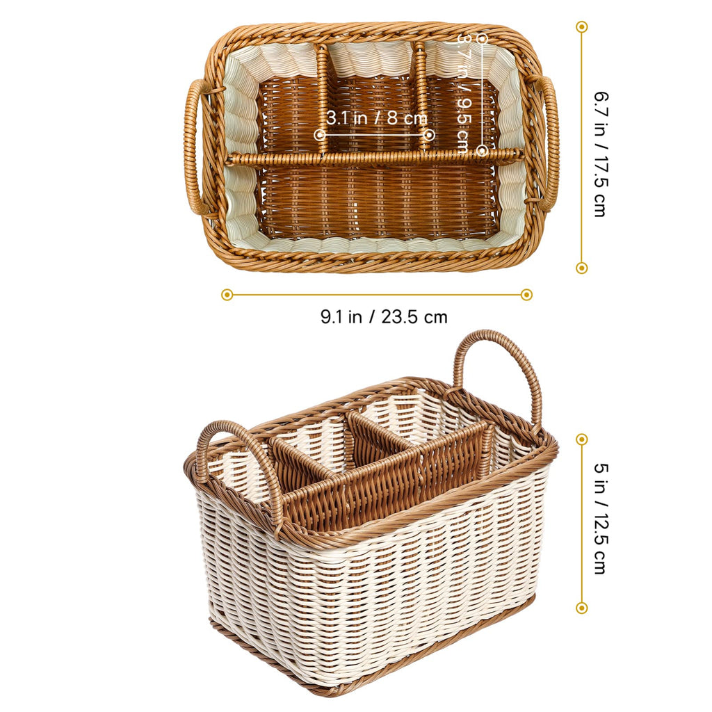 HEMOTON Storage Basket Woven White and Brown Mixed Featuring Handle for Easy Carrying As Kitchen Storage Container Divided Sections for Organizing - image 3