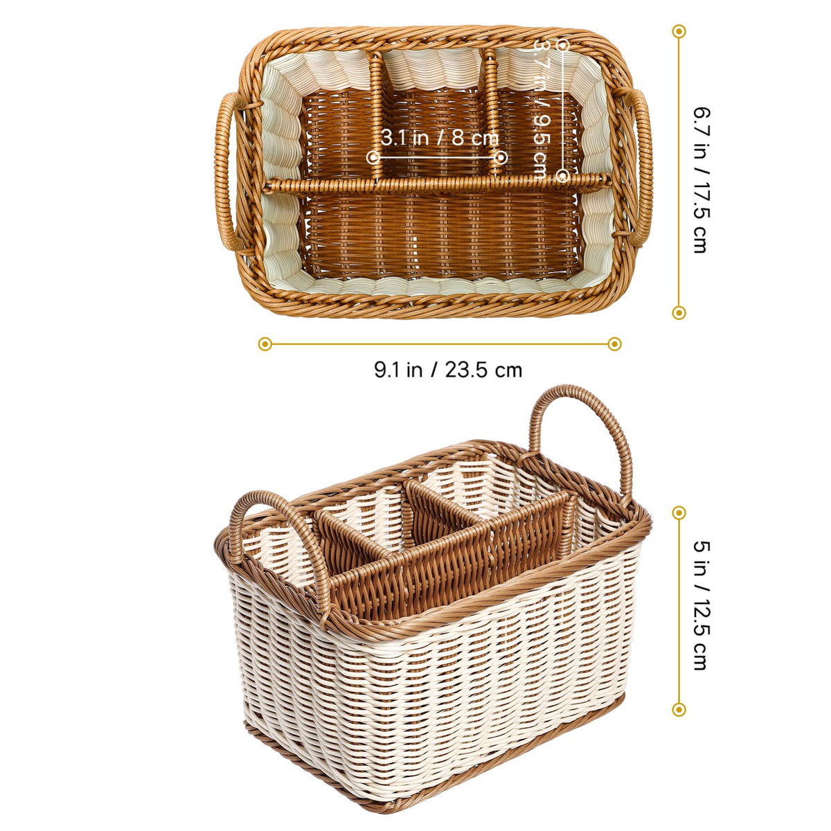 HEMOTON Storage Basket Woven White and Brown Mixed Featuring Handle for Easy Carrying As Kitchen Storage Container Divided Sections for Organizing - image 3