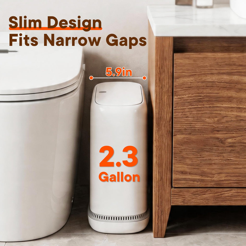 TidyTale Bathroom Trash Can with Lid, Small Slim Garbage Bin with Inner Bucket, Dog Proof Press Top Lid Narrow Wastebasket, Hidden Bag Design - image 2