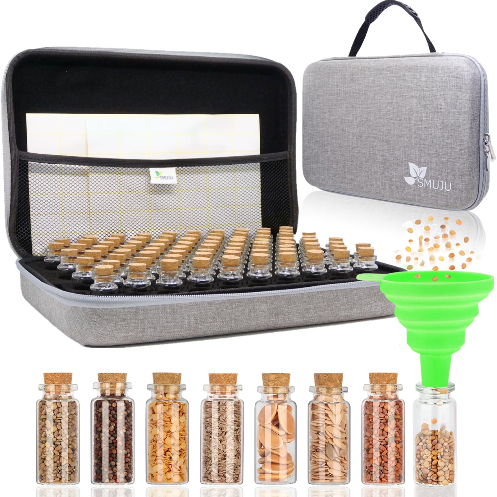 SMUJU 80 Slots Seed Storage Box | Glass Vials & Oxford Case Organiser