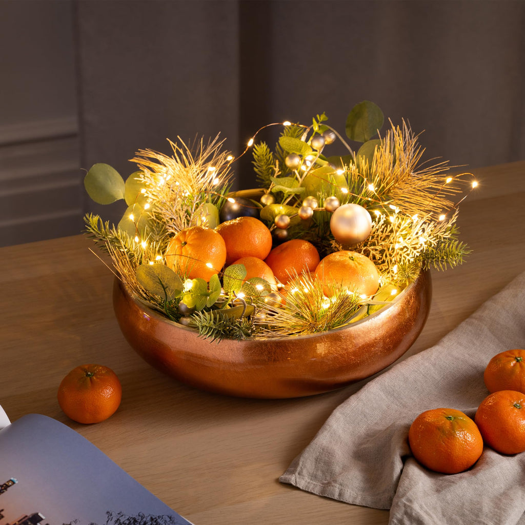 Dehaus Large Bamboo Fruit Bowl – 30cm Copper Gold Leaf Wooden Salad Bowl