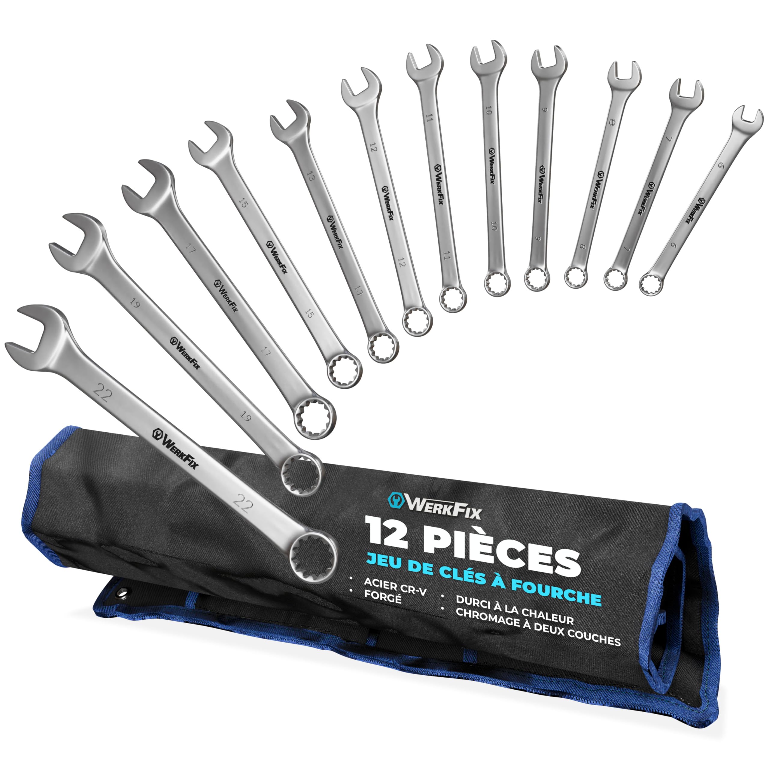 S&R WerkFix 12-Piece Metric Combination Spanner Set, 6-22mm Cr-V Steel