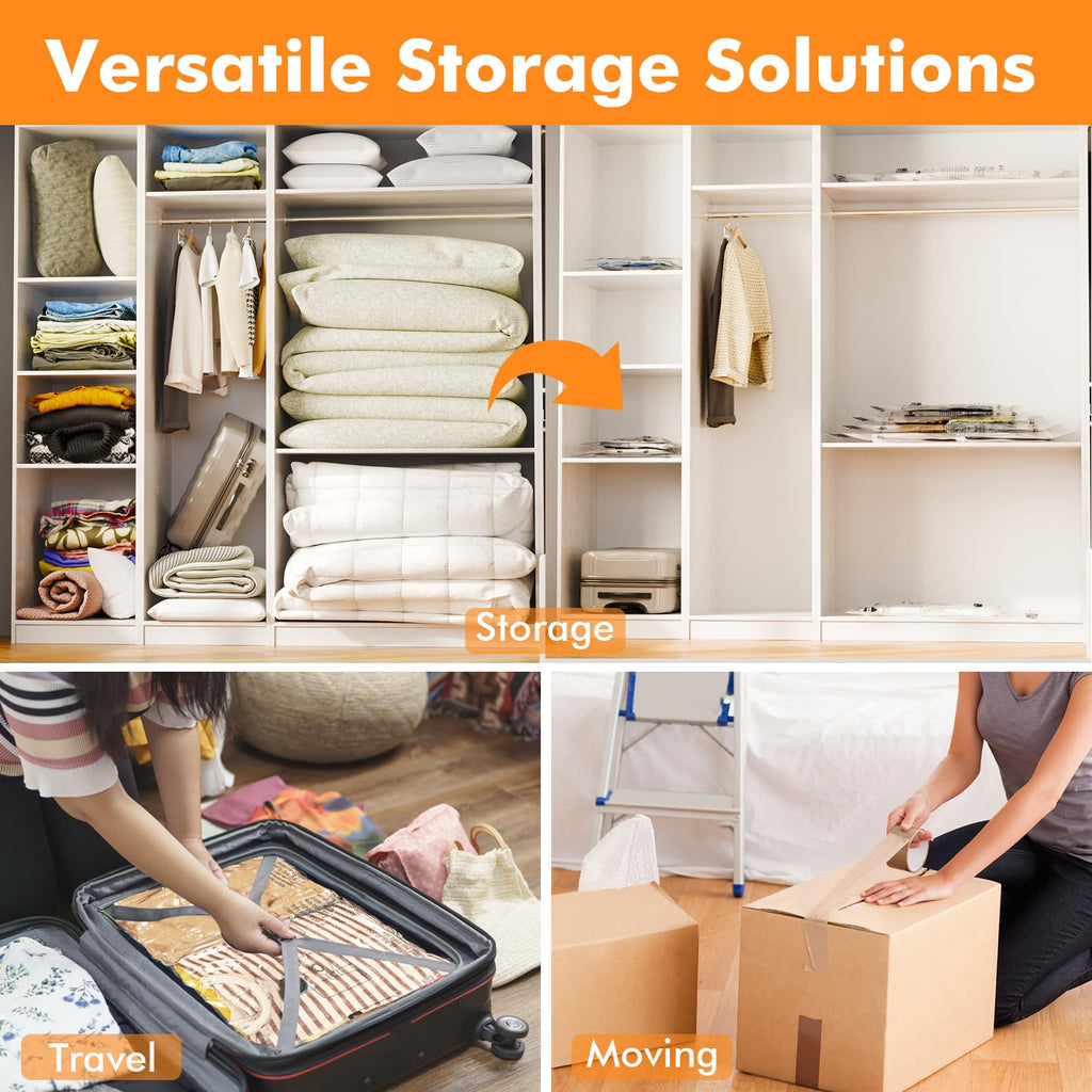 Vacuum Storage Bags 12 x Jumbo, Space Saver Sealer Compression Bags for Blankets, Comforters, Pillows, Clothes Storage