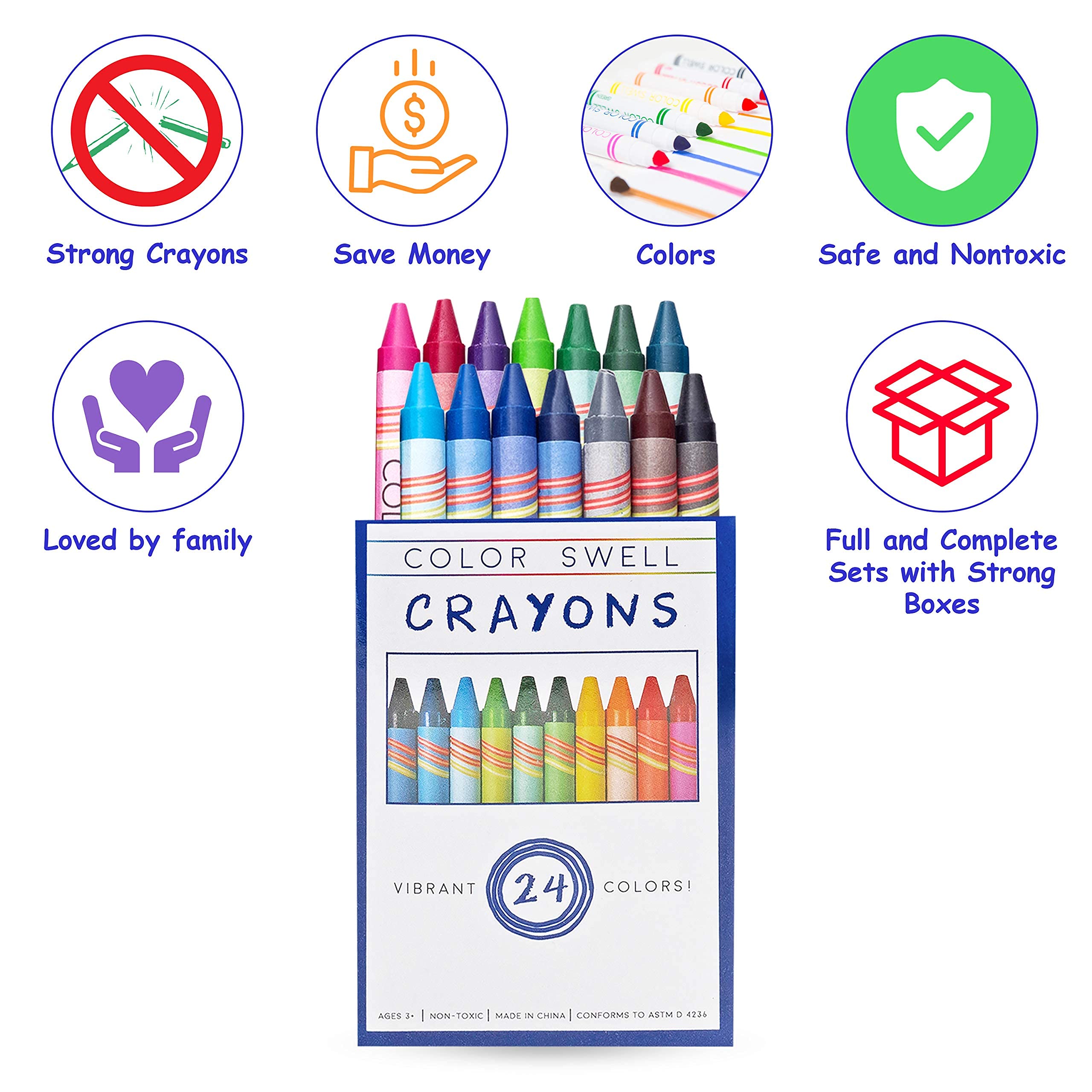Color Swell Bulk Crayons | 36 Boxes of 24 Nontoxic Classroom Art Supplies