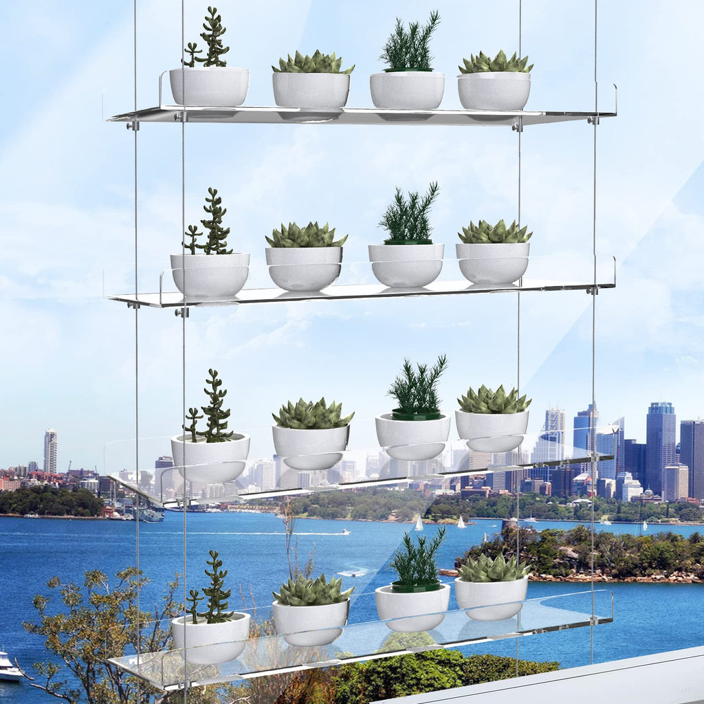 ZerzSemp 4-Tier Hanging Acrylic Window Plant Shelves | Clear Adjustable Stand