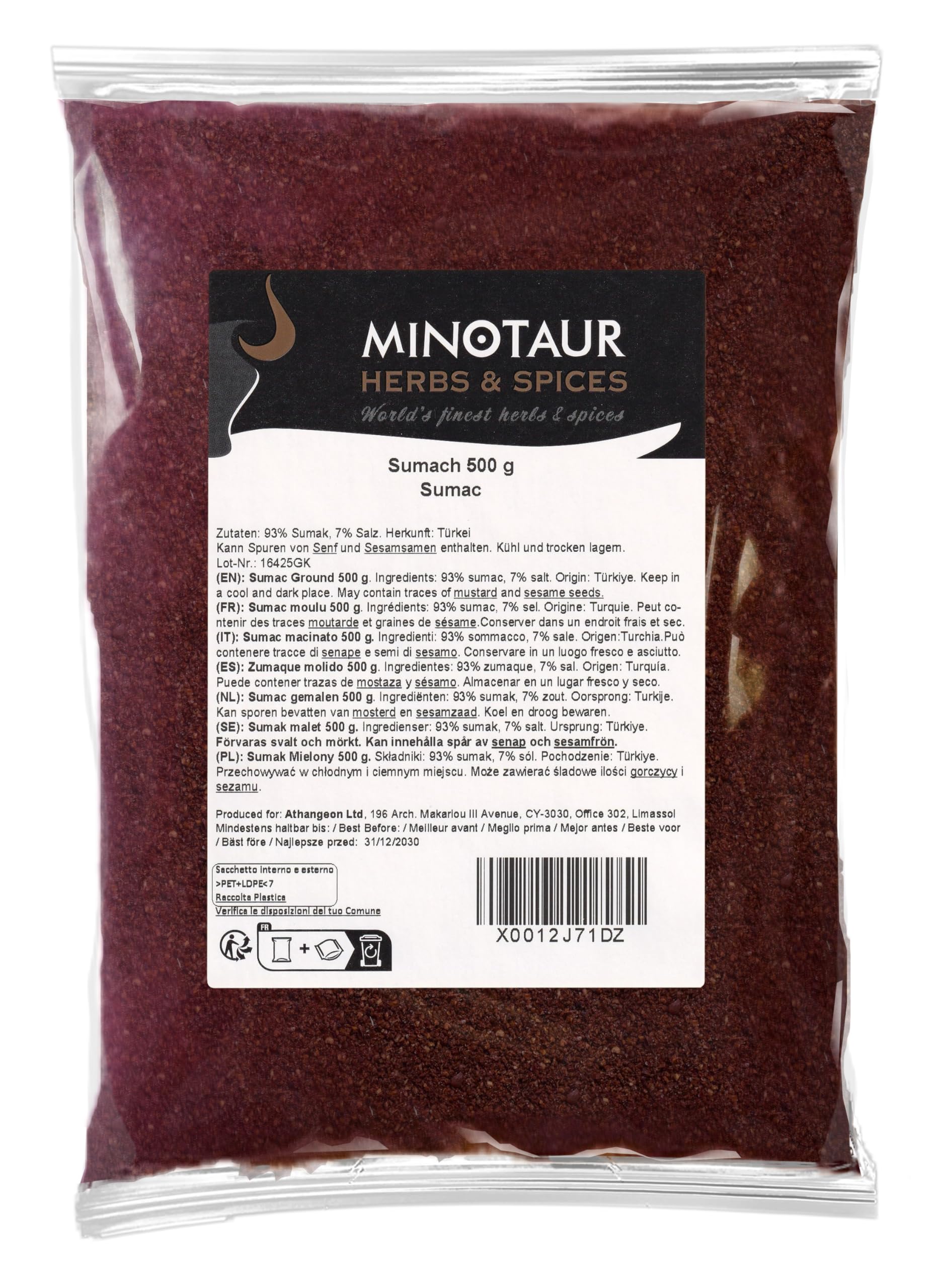 Minotaur Spices Ground Sumac Powder - 1kg Bulk (2 x 500g) Zesty Seasoning