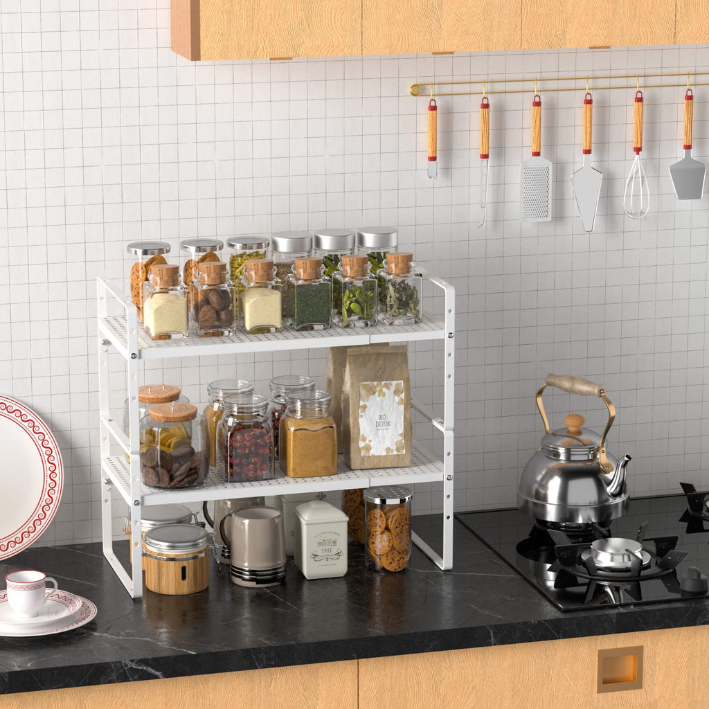 iPEGTOP Expandable Cabinet Shelf Organizer – Heavy Duty Steel Rack, 2 Pack
