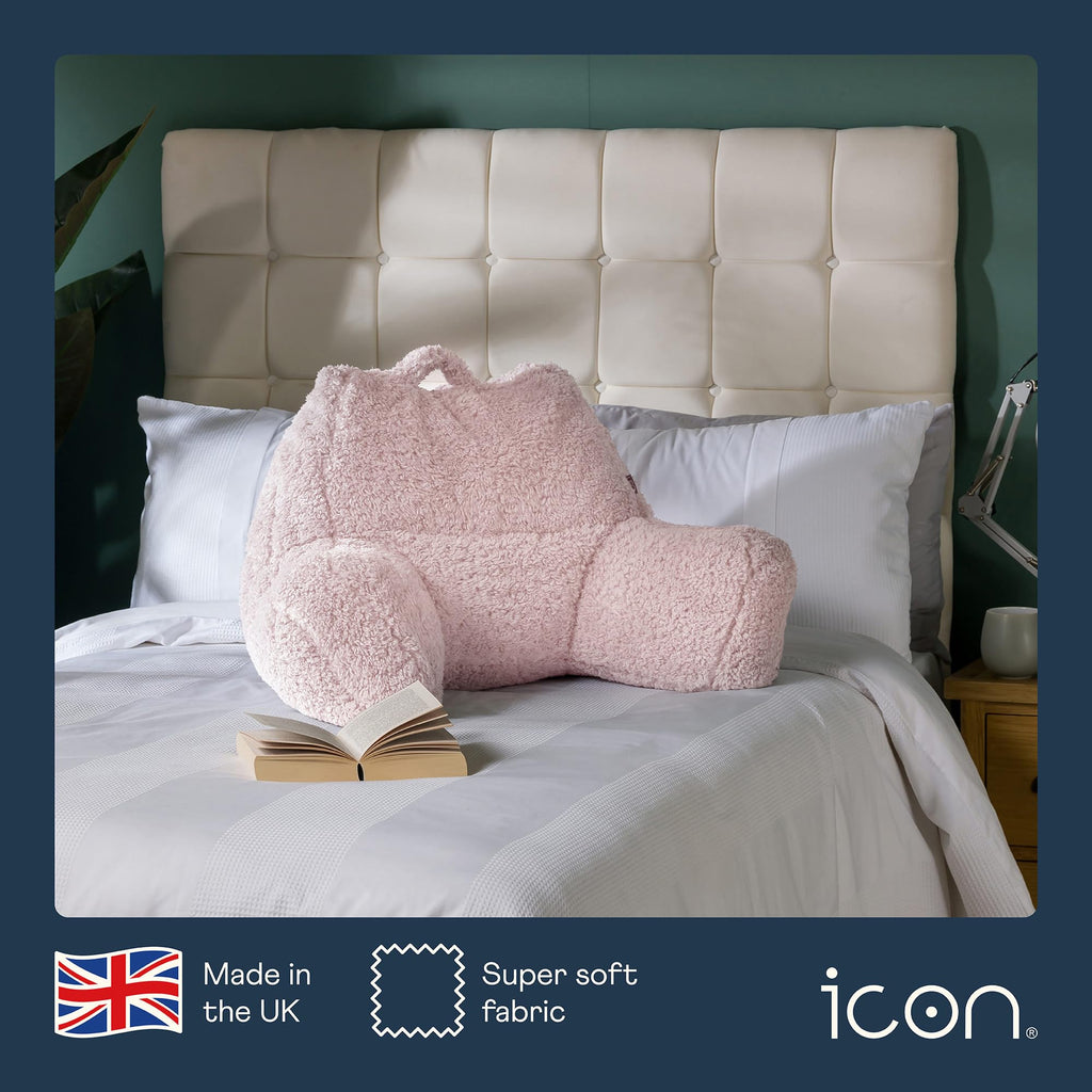 icon Teddy Bear Fluffy Fleece Cuddle Cushion - Dusk Pink Reading Pillow
